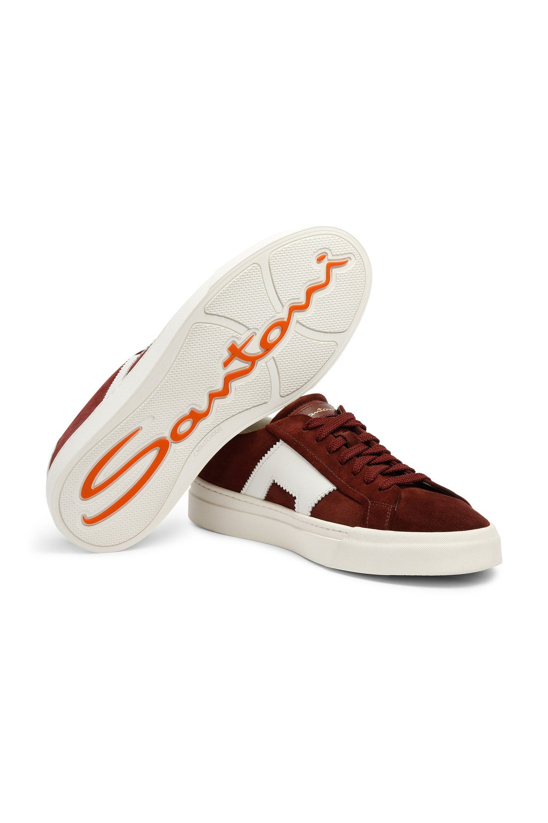 Men’s burgundy and white suede and leather double buckle sneaker