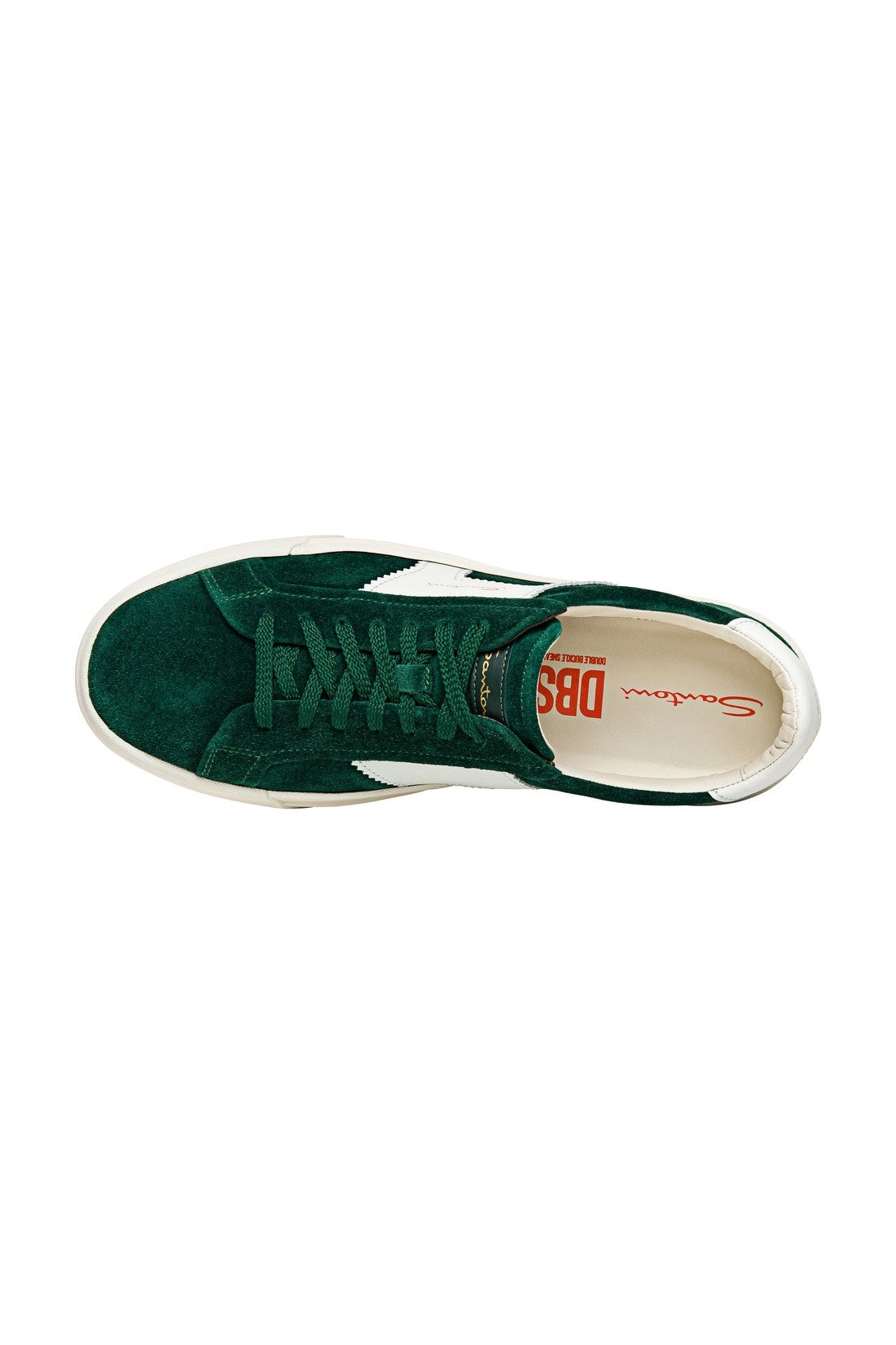 Men’s green and white suede and leather double buckle sneaker