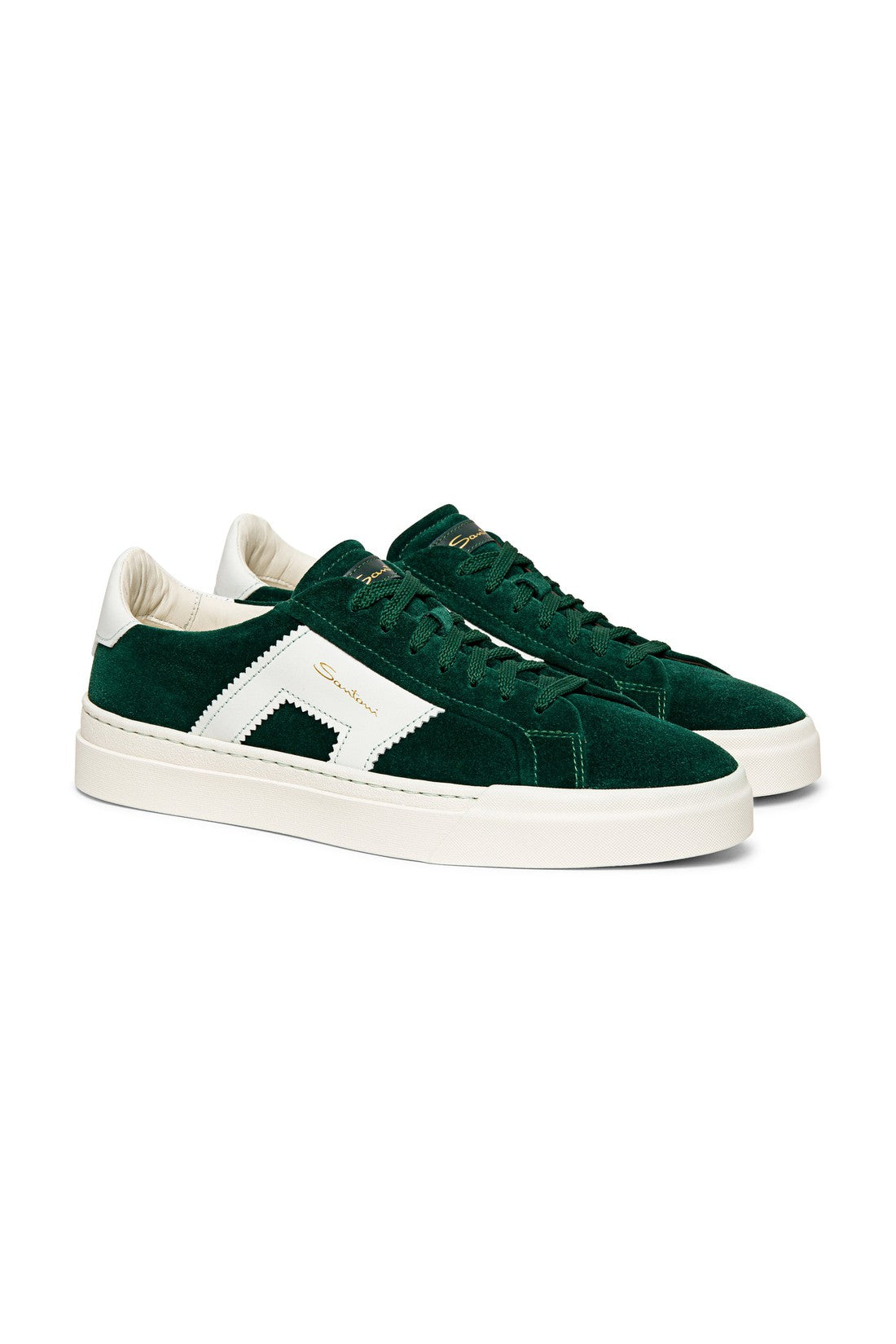 Men’s green and white suede and leather double buckle sneaker