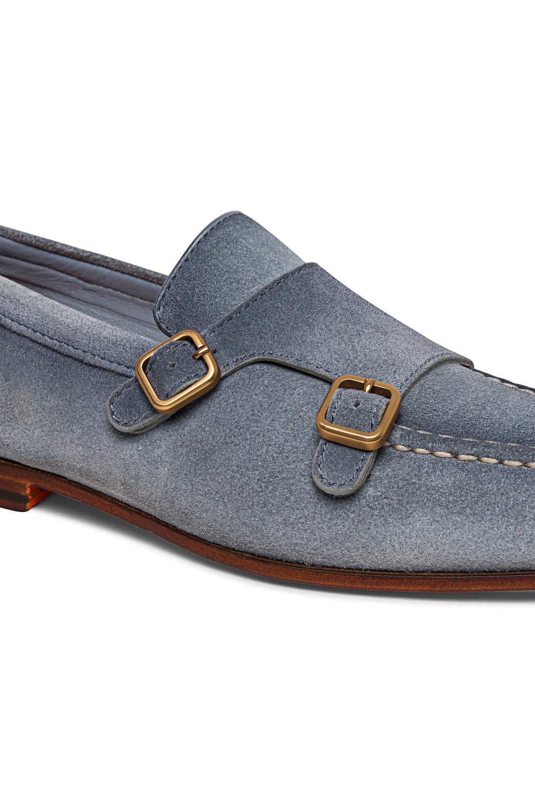 Men's light blue suede double-buckle loafer