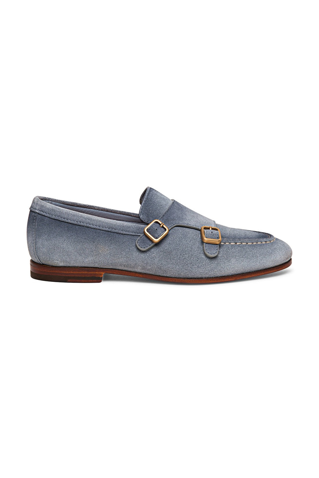 Men's light blue suede double-buckle loafer