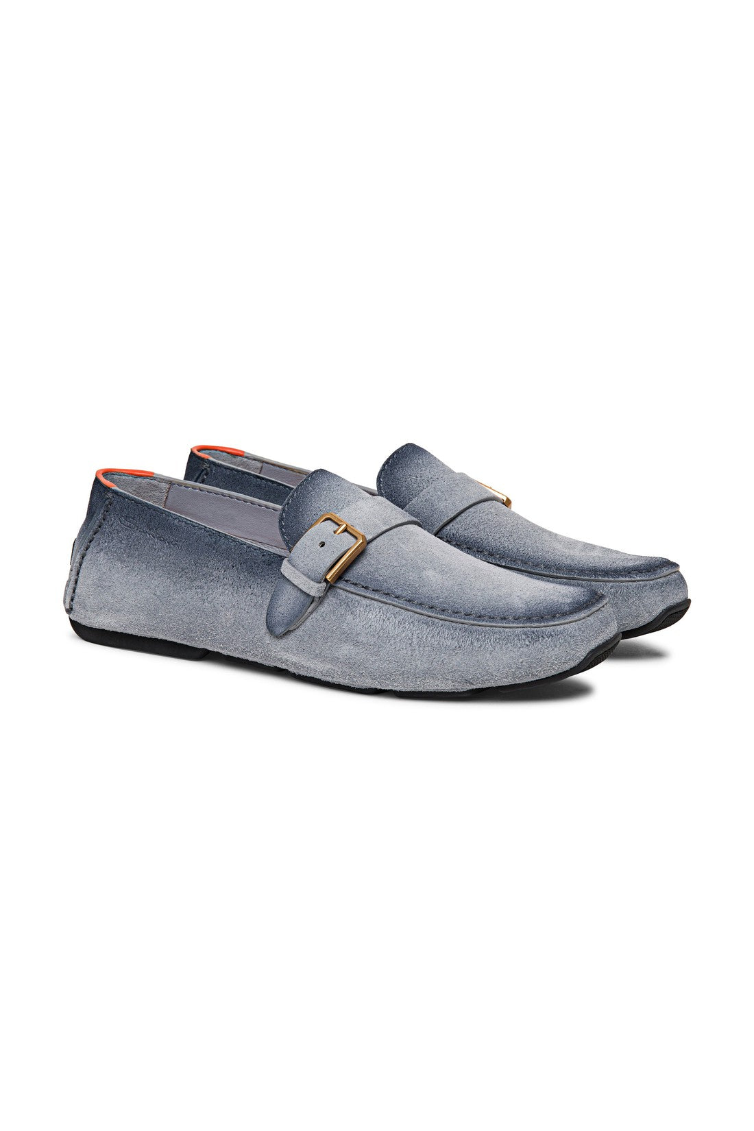 Men’s light blue suede single-buckle driving shoe