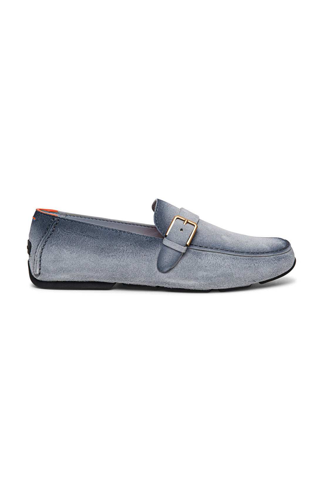 Men’s light blue suede single-buckle driving shoe