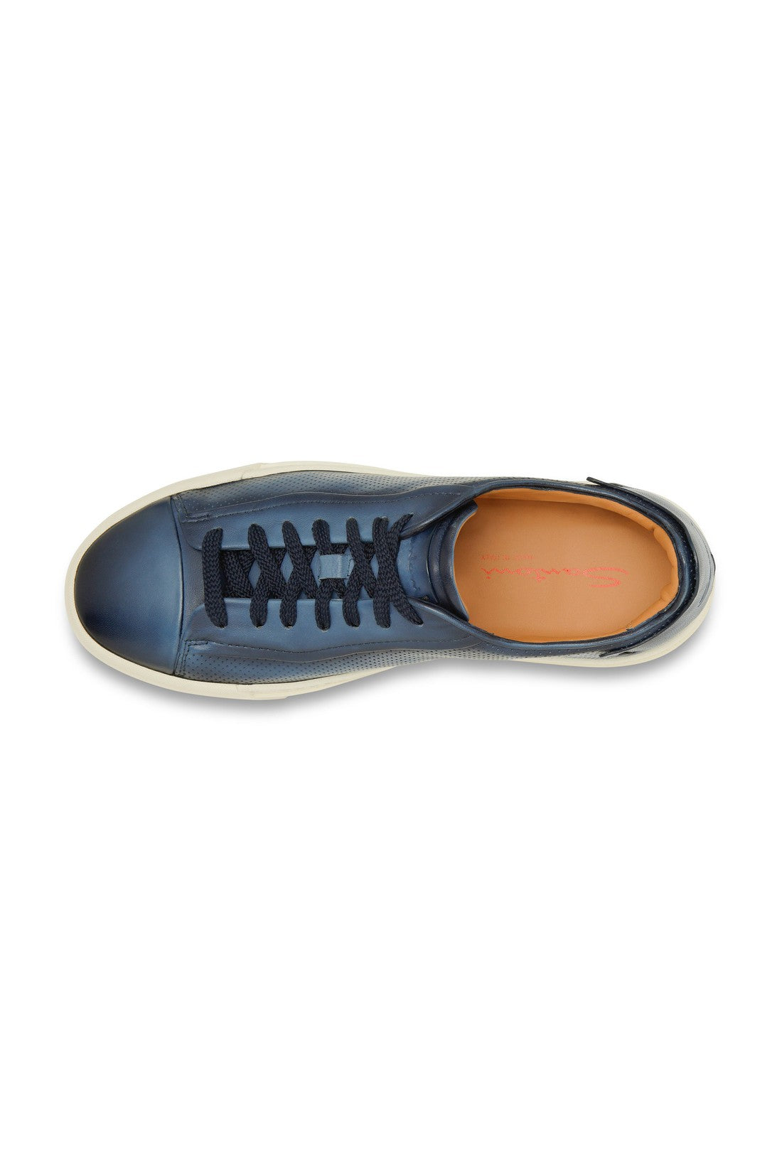 Men's polished blue leather perforated-effect sneaker