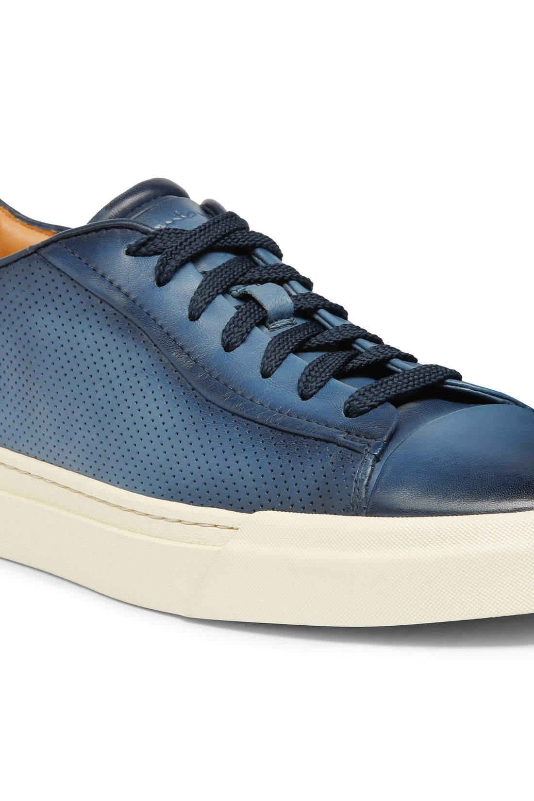 Men's polished blue leather perforated-effect sneaker