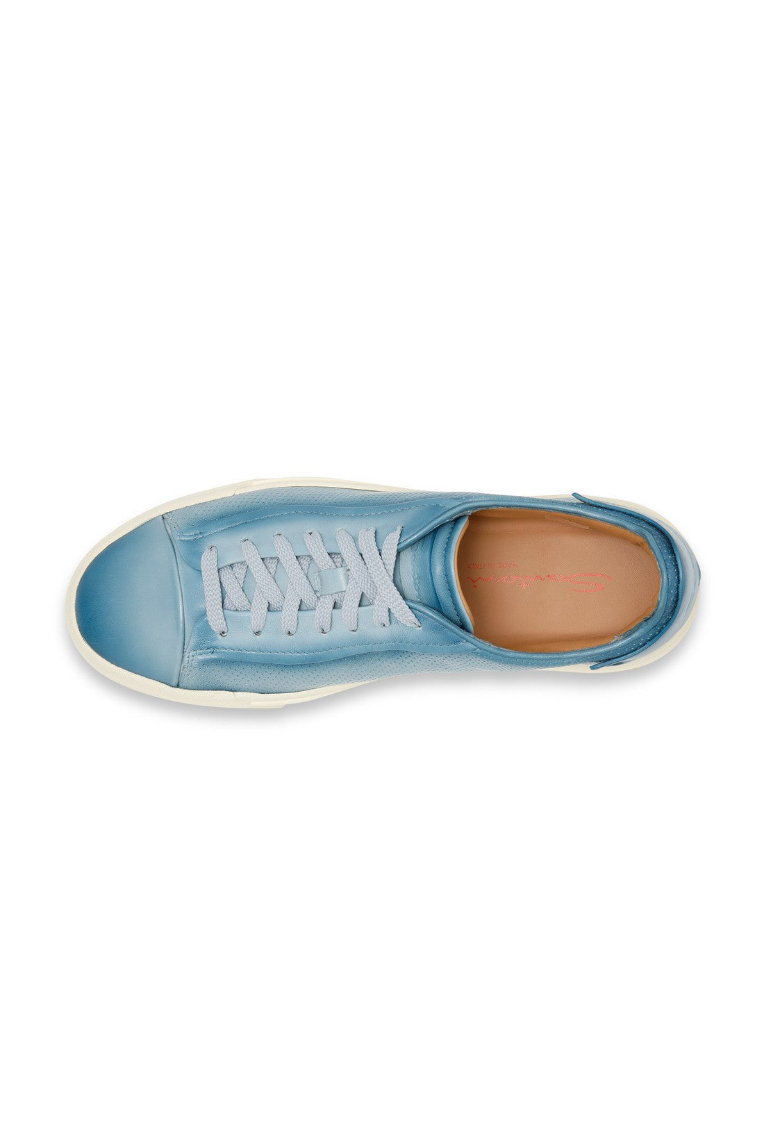 Men's polished light blue leather perforated-effect sneaker