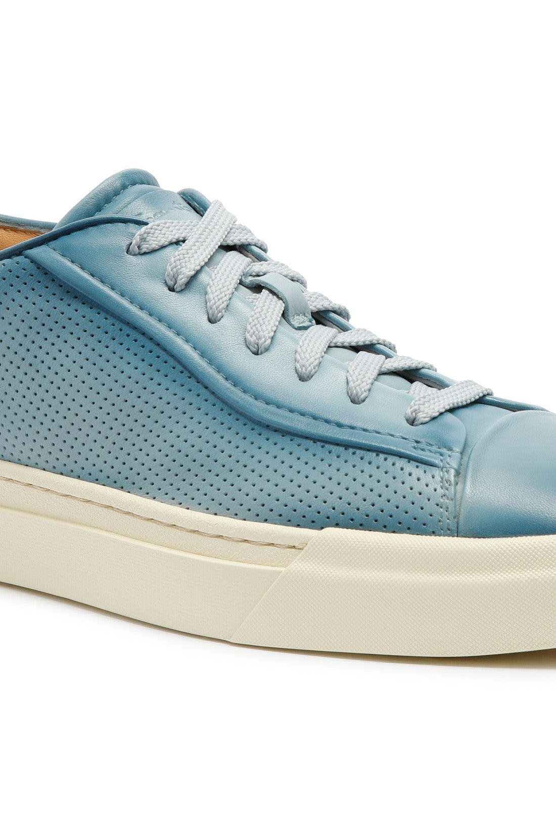 Men's polished light blue leather perforated-effect sneaker