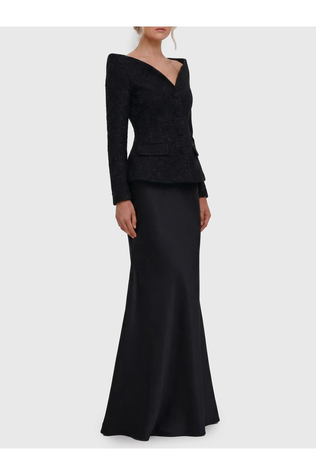 Self Portrait-OUTLET-SALE-Metallic bouclé satin maxi dress-ARCHIVIST