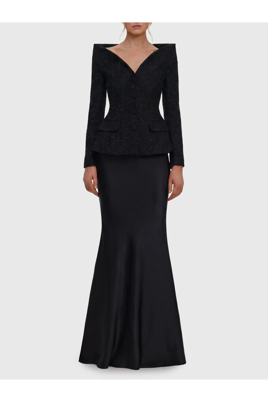Self Portrait-OUTLET-SALE-Metallic bouclé satin maxi dress-ARCHIVIST