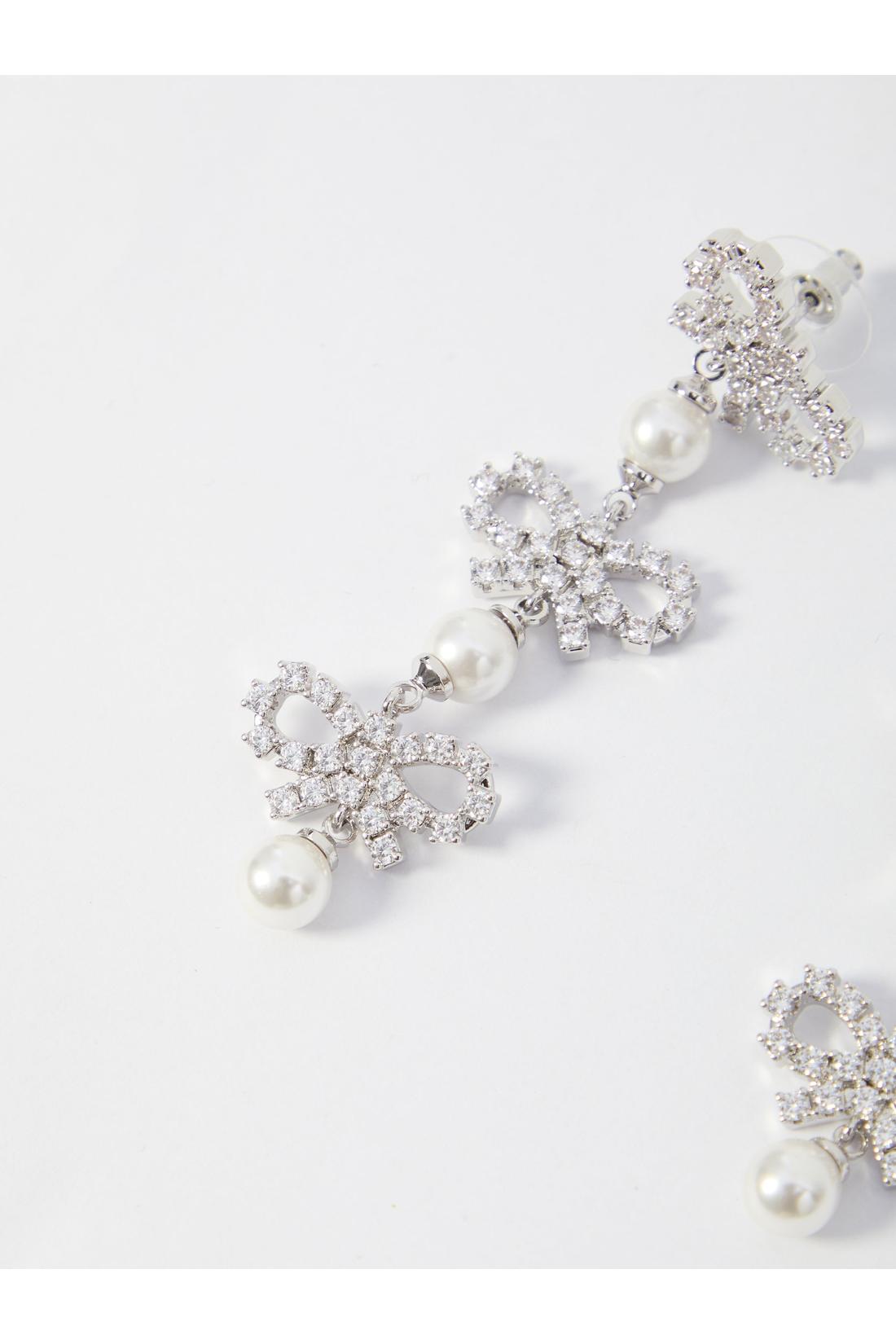 Self Portrait-OUTLET-SALE-Micro bow pearl tiered earrings-ARCHIVIST