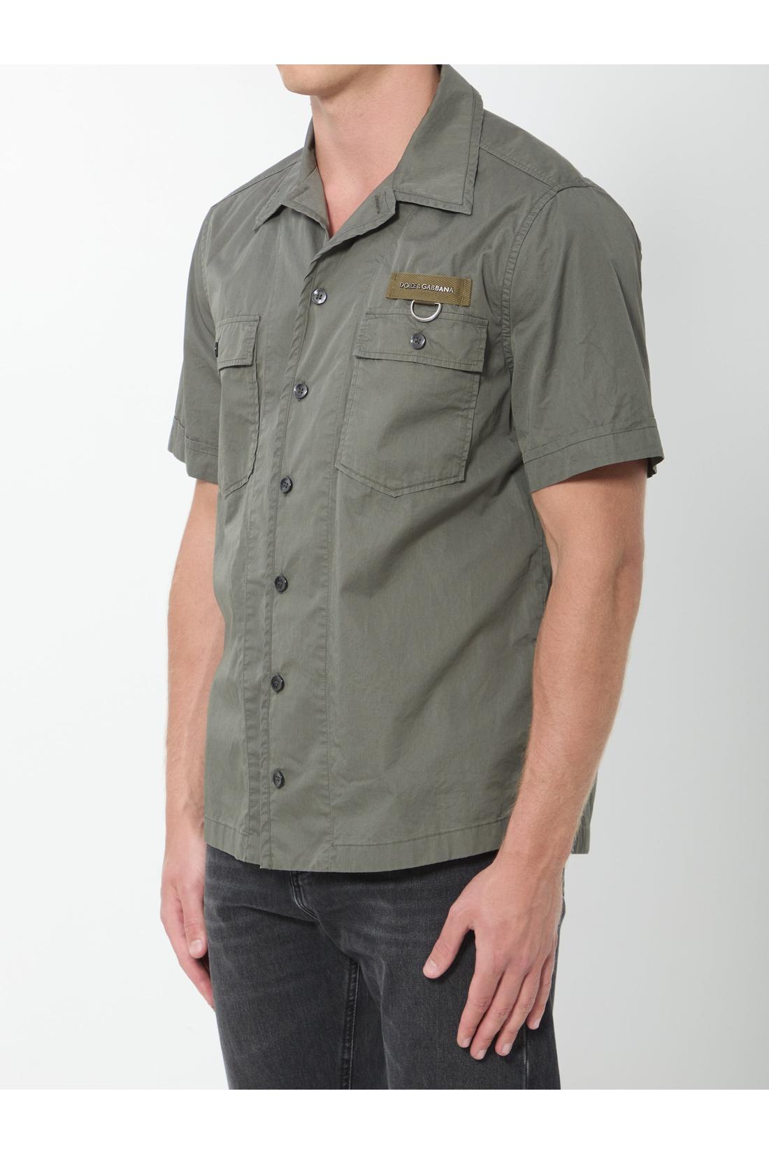 Military green cotton shirt-Shirts-Dolce & Gabbana-OUTLET-ARCHIVIST-ARCHIVE-SALE