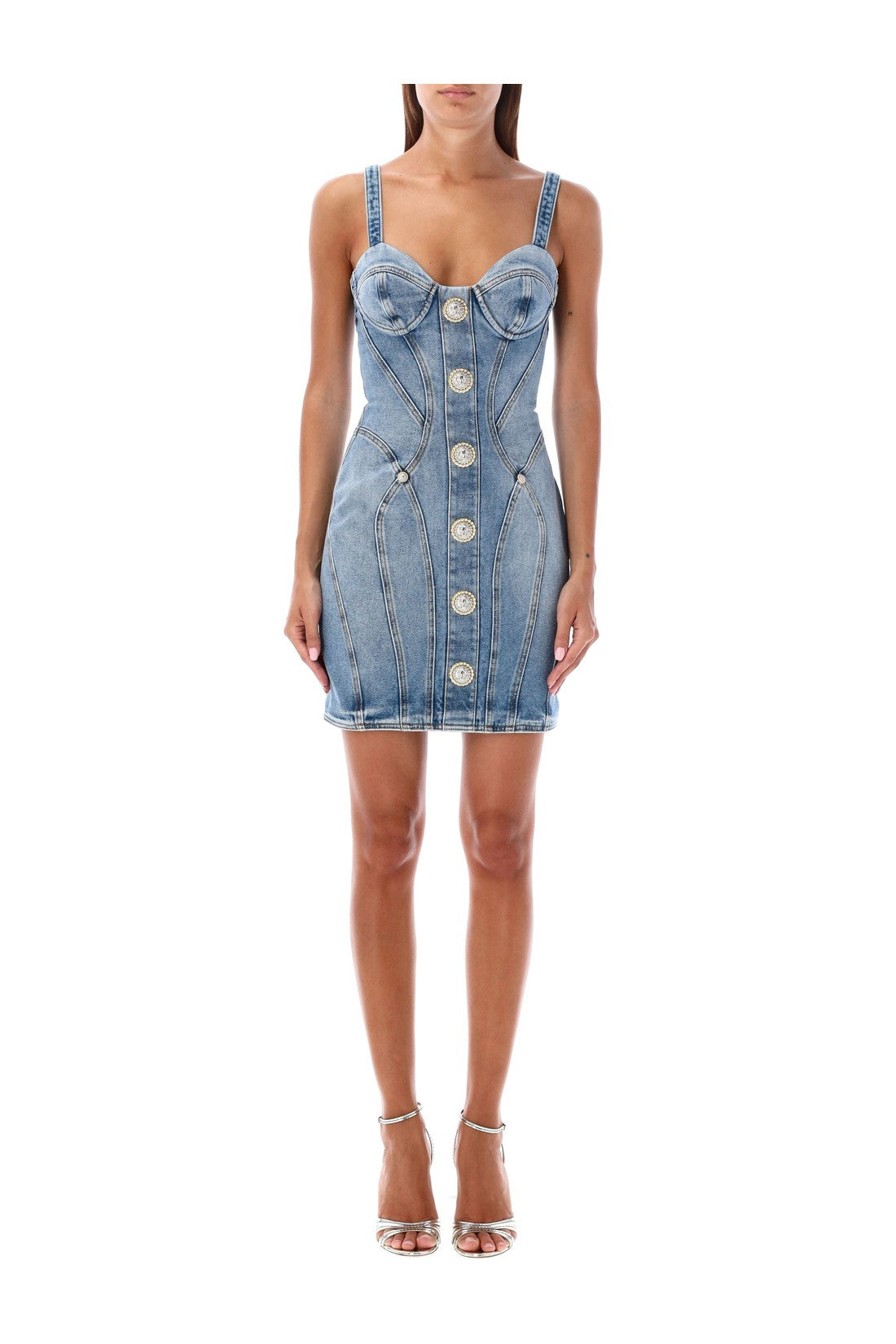 BALMAIN-OUTLET-SALE-Mini denim dress bustier-ARCHIVIST