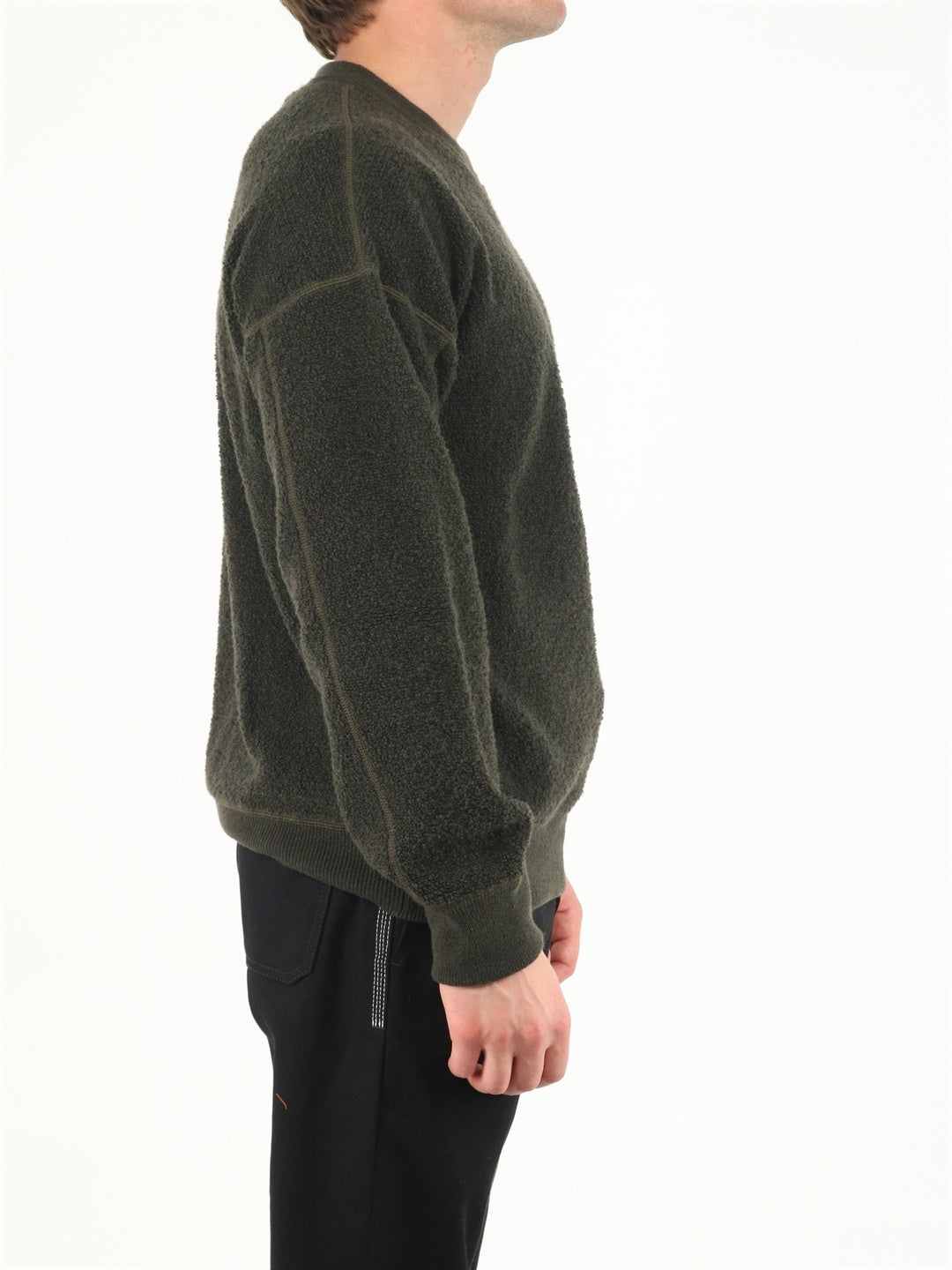 Military green reversible sweater