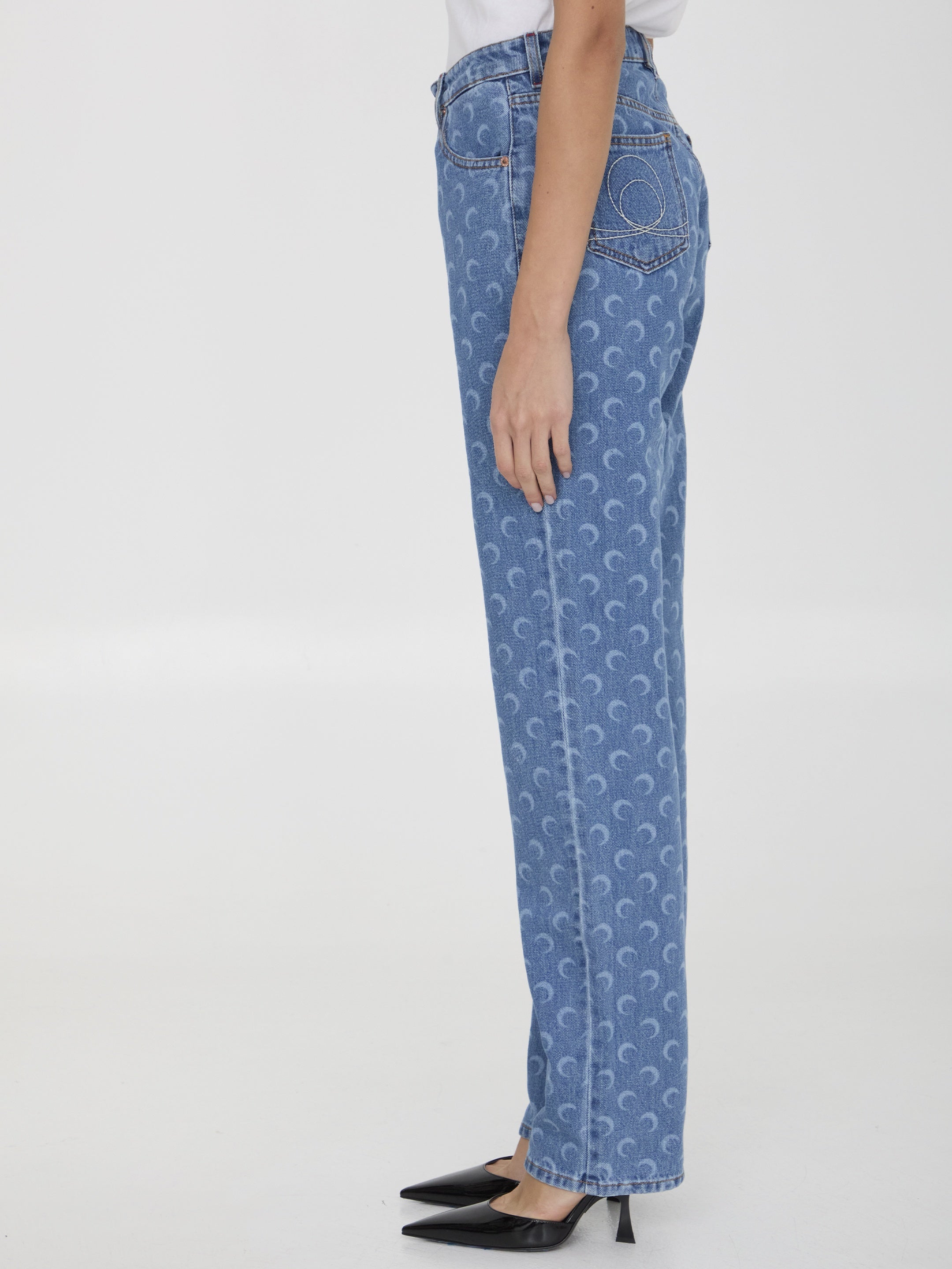 MARINE SERRE-OUTLET-SALE-Moon printed loose jeans-ARCHIVIST