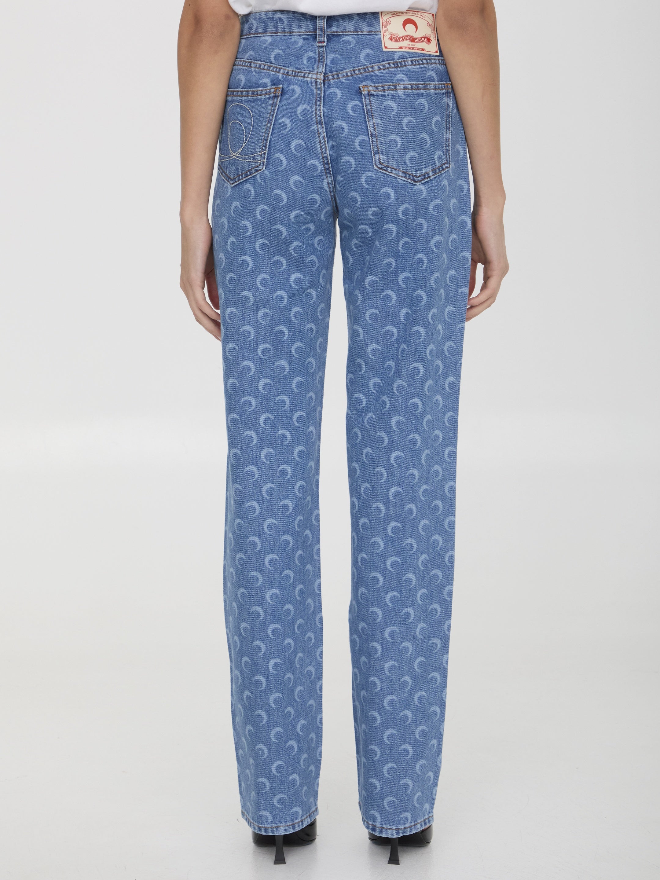 MARINE SERRE-OUTLET-SALE-Moon printed loose jeans-ARCHIVIST