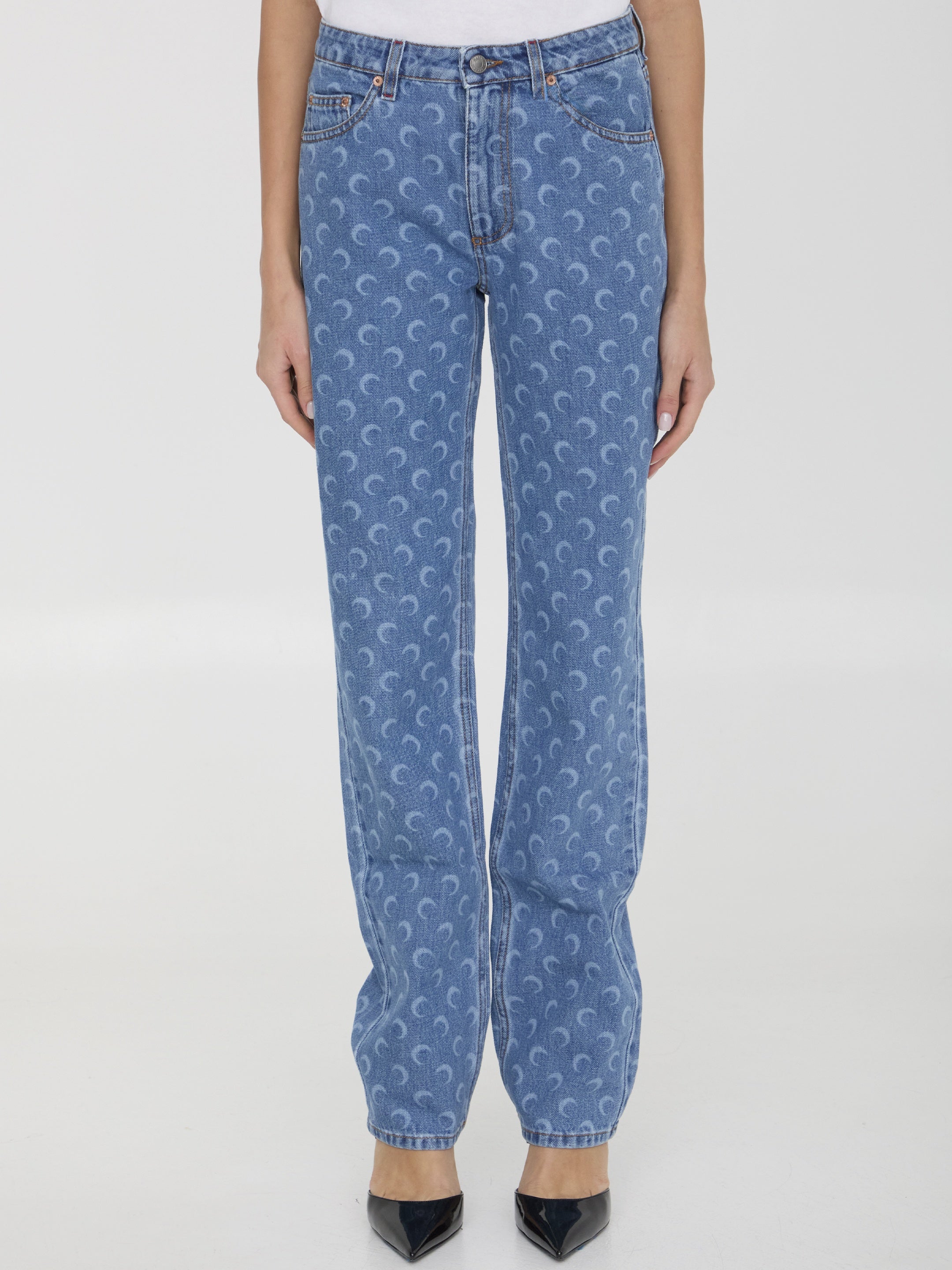 MARINE SERRE-OUTLET-SALE-Moon printed loose jeans-ARCHIVIST