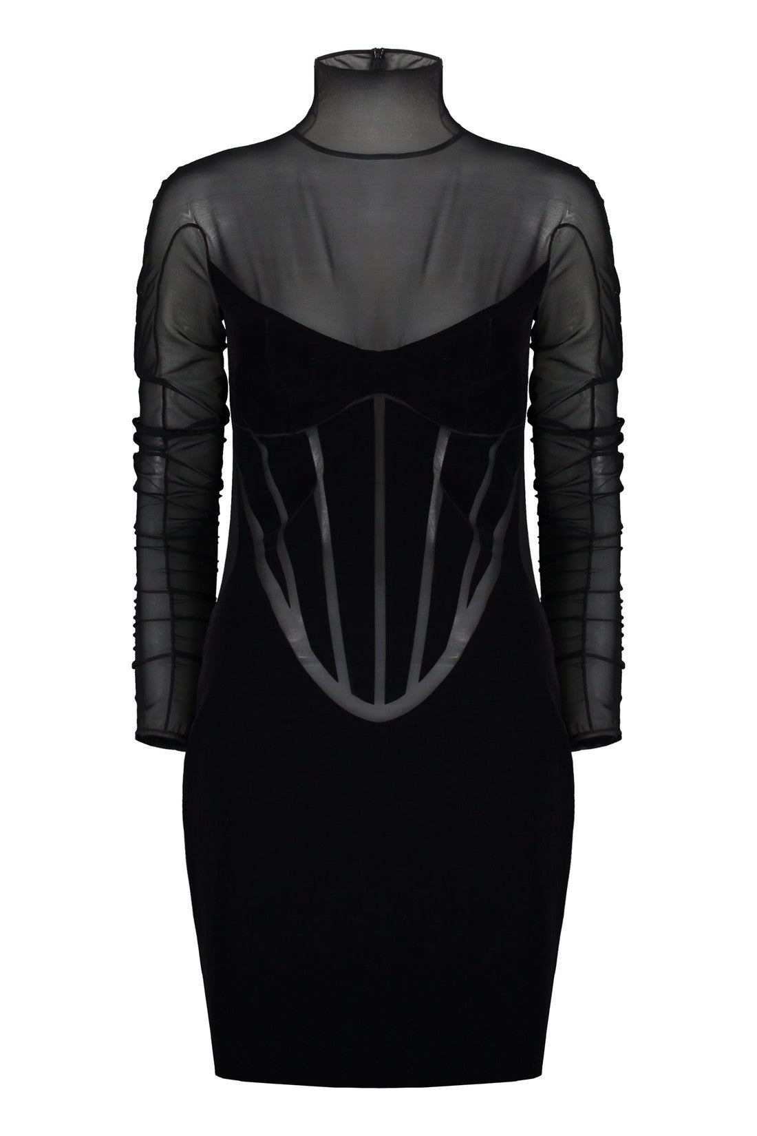 Mugler-OUTLET-SALE-Mugler x Wolford - Flock semi-transparent mini dress-ARCHIVIST