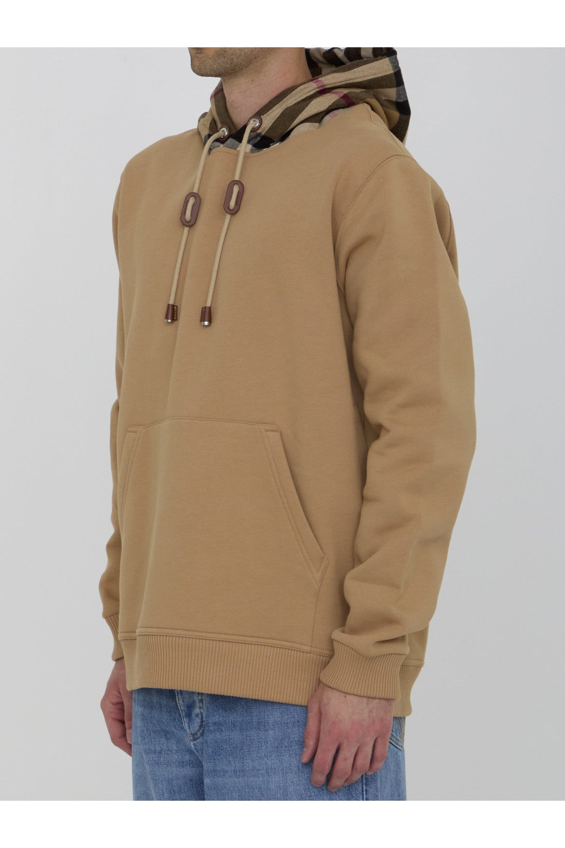 Check cotton blend hoodie