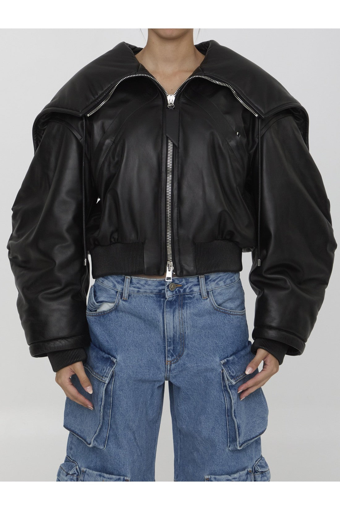 Leather bomber jacket