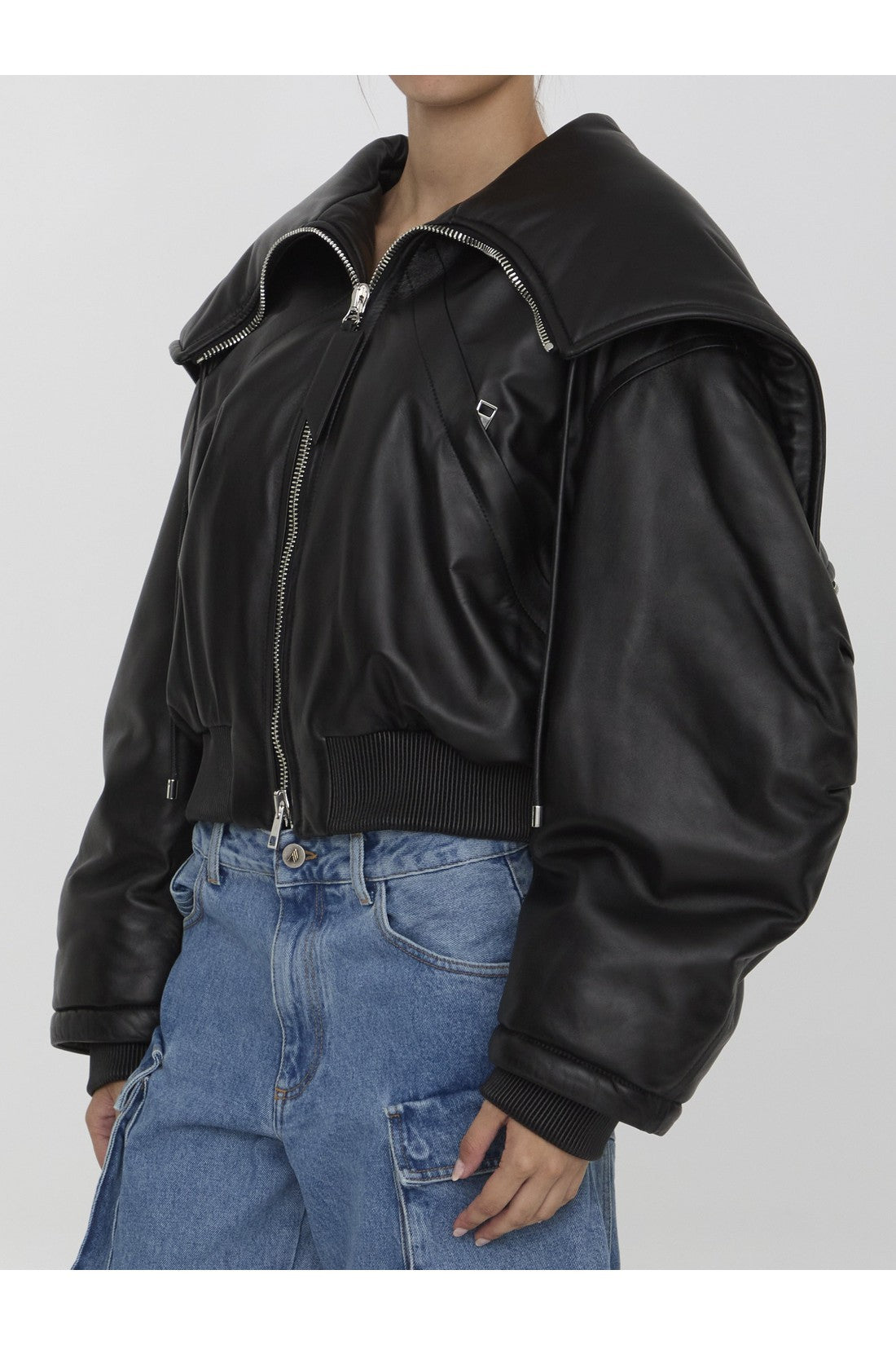 Leather bomber jacket