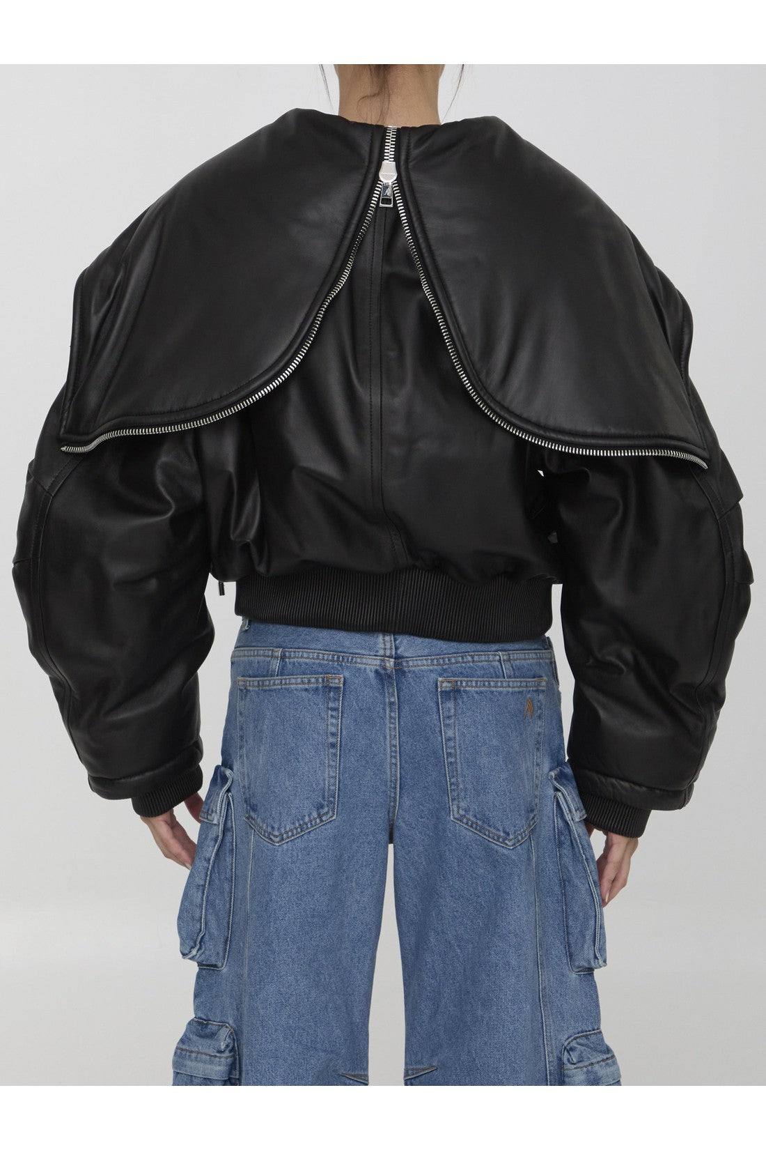 Leather bomber jacket