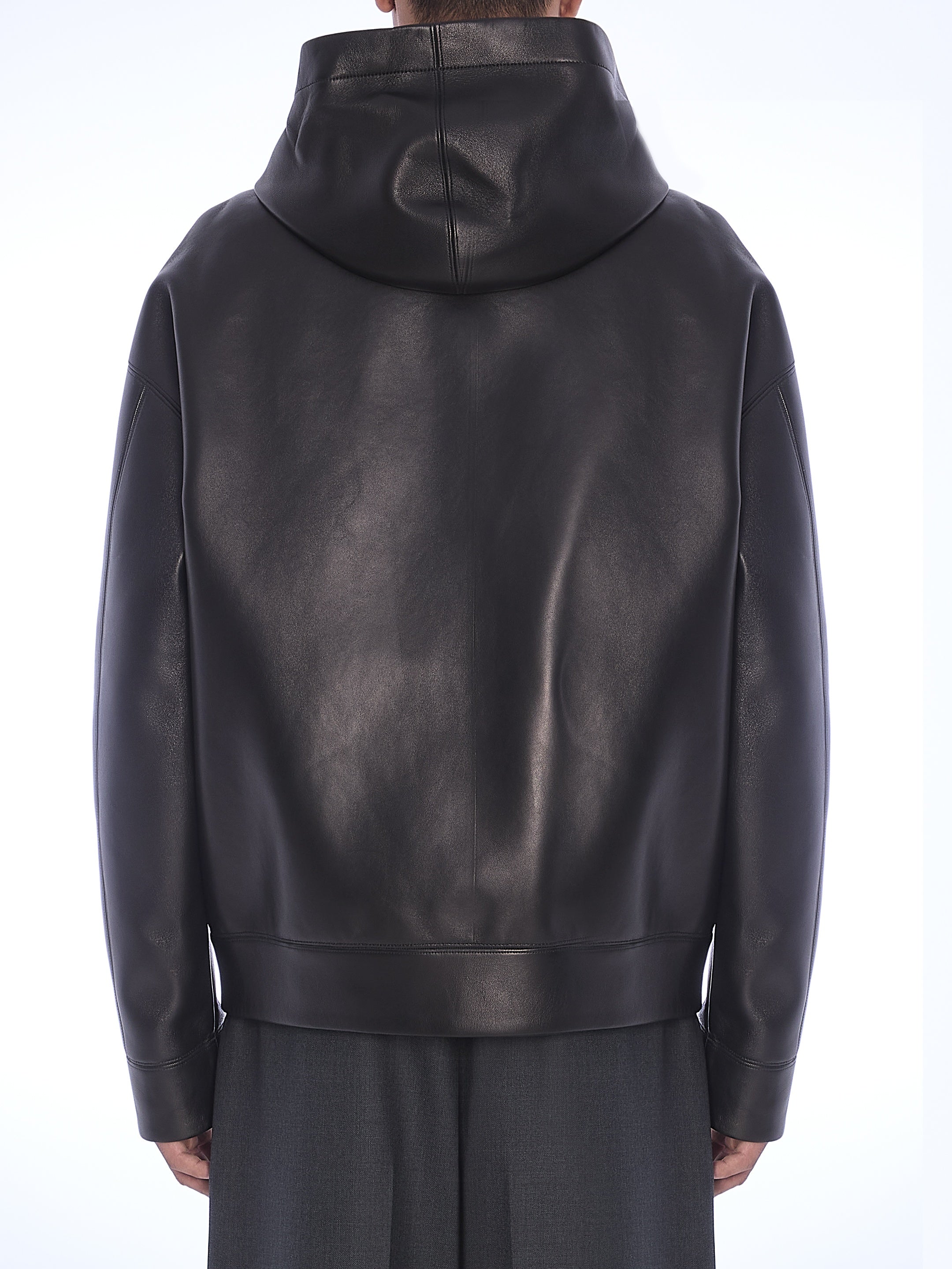 Leather hooded jacket