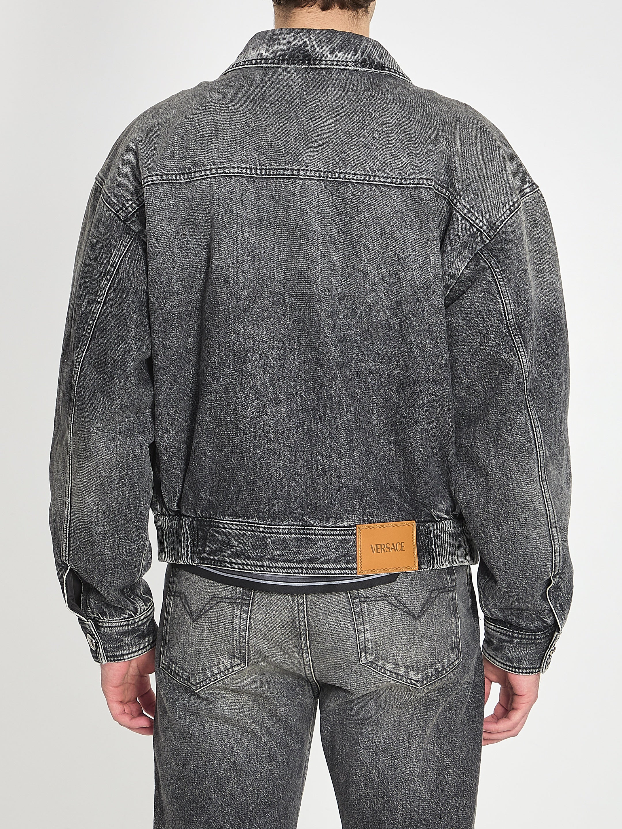 Stone-wash denim bomber jacket