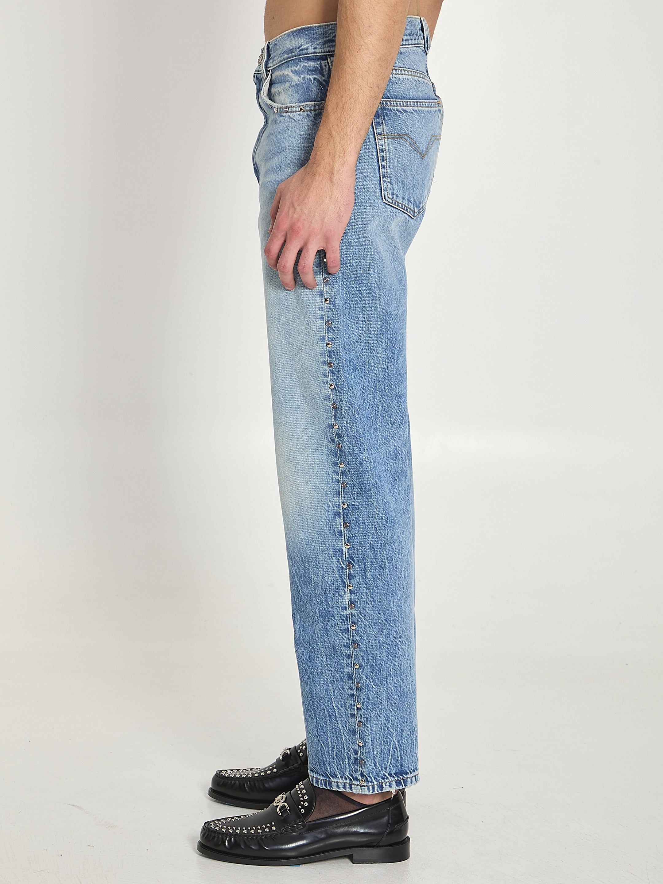 Stone-wash jeans with studs