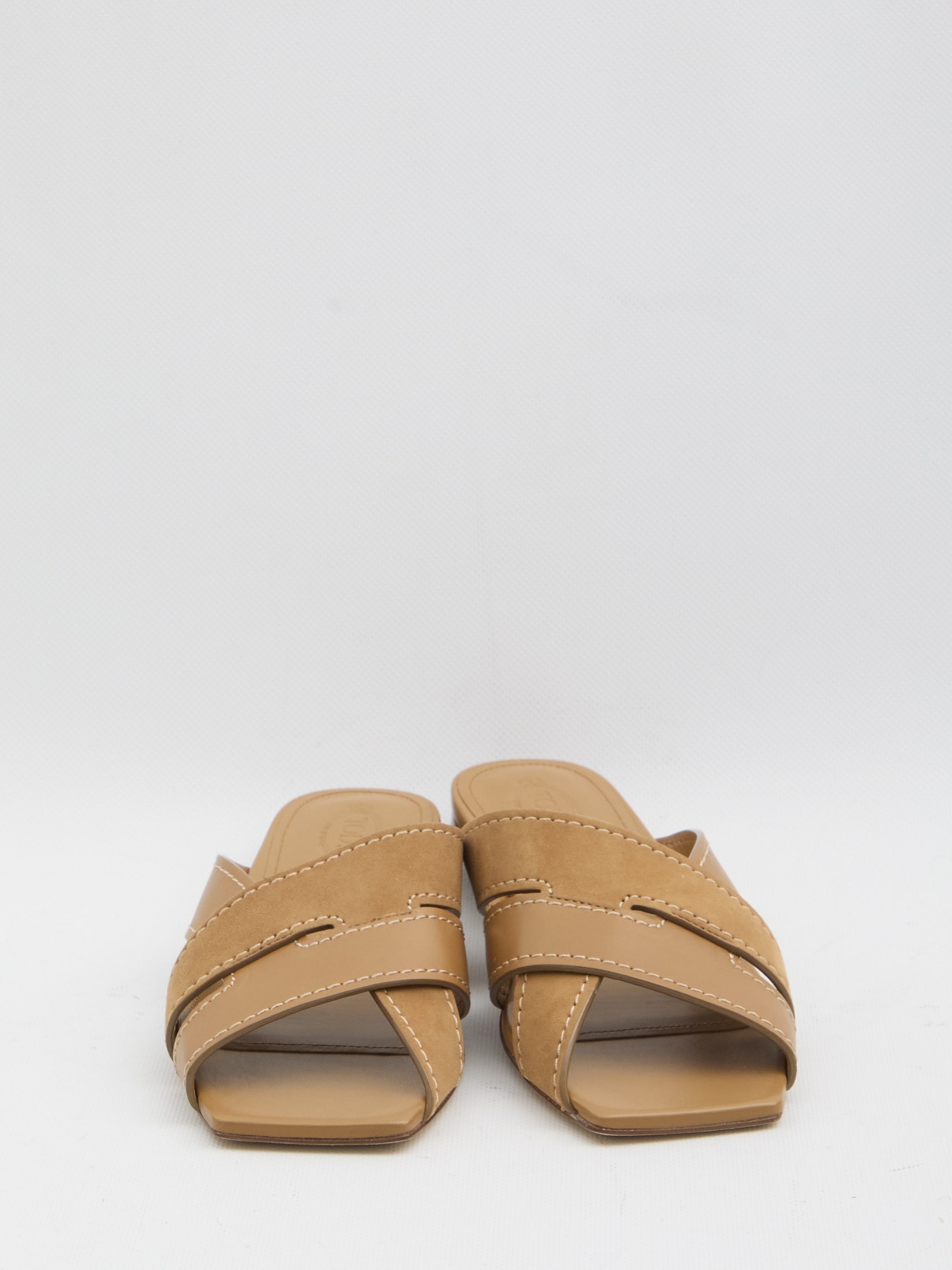 Smooth and suede leather slides