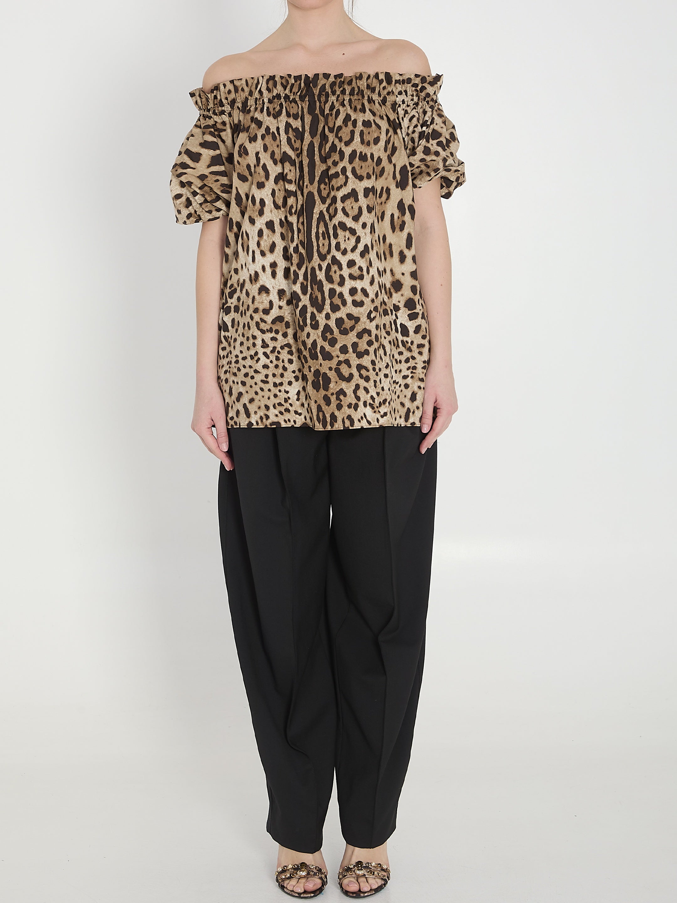 Leopard print poplin top