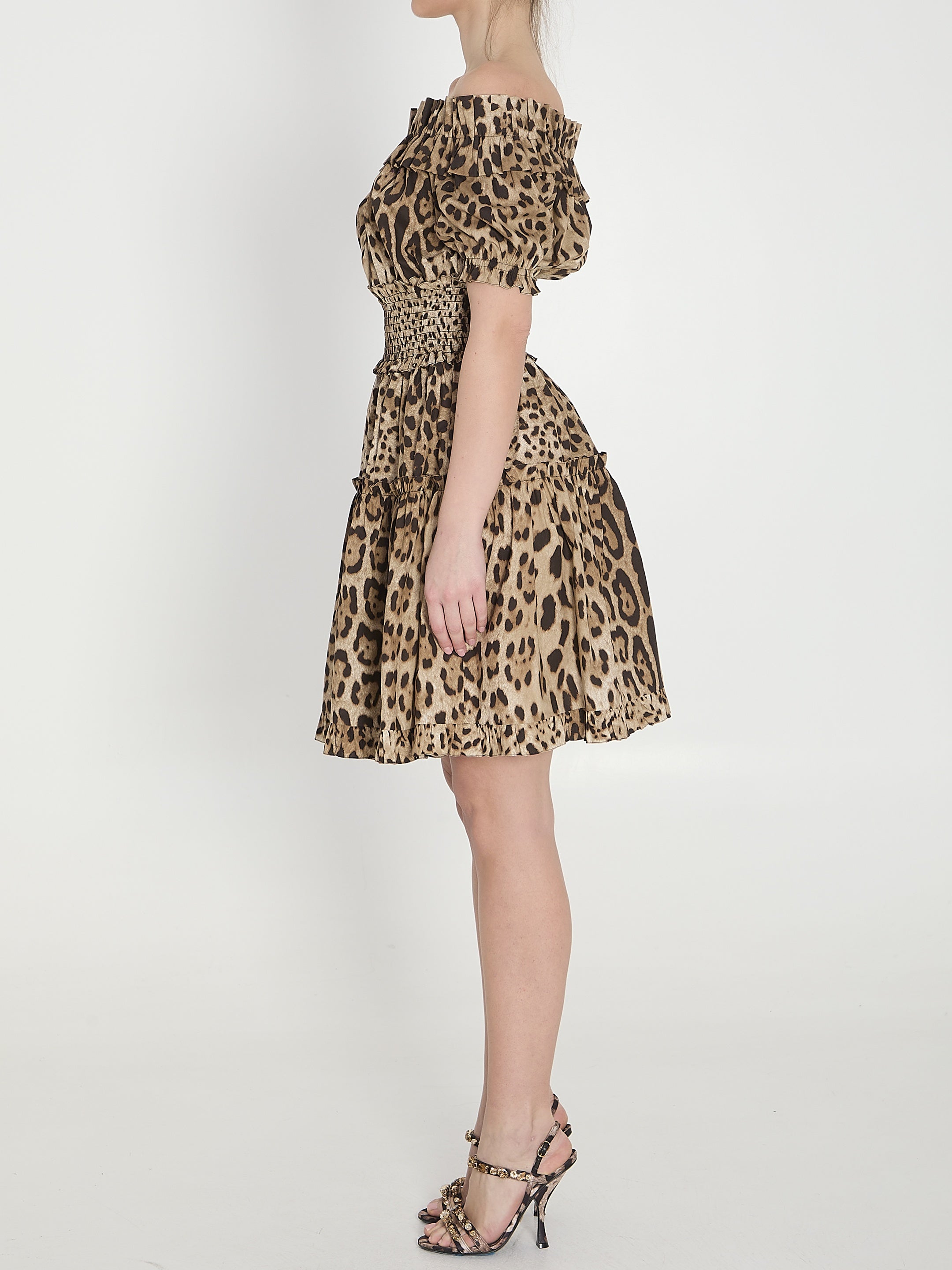 Short leopard print poplin dress