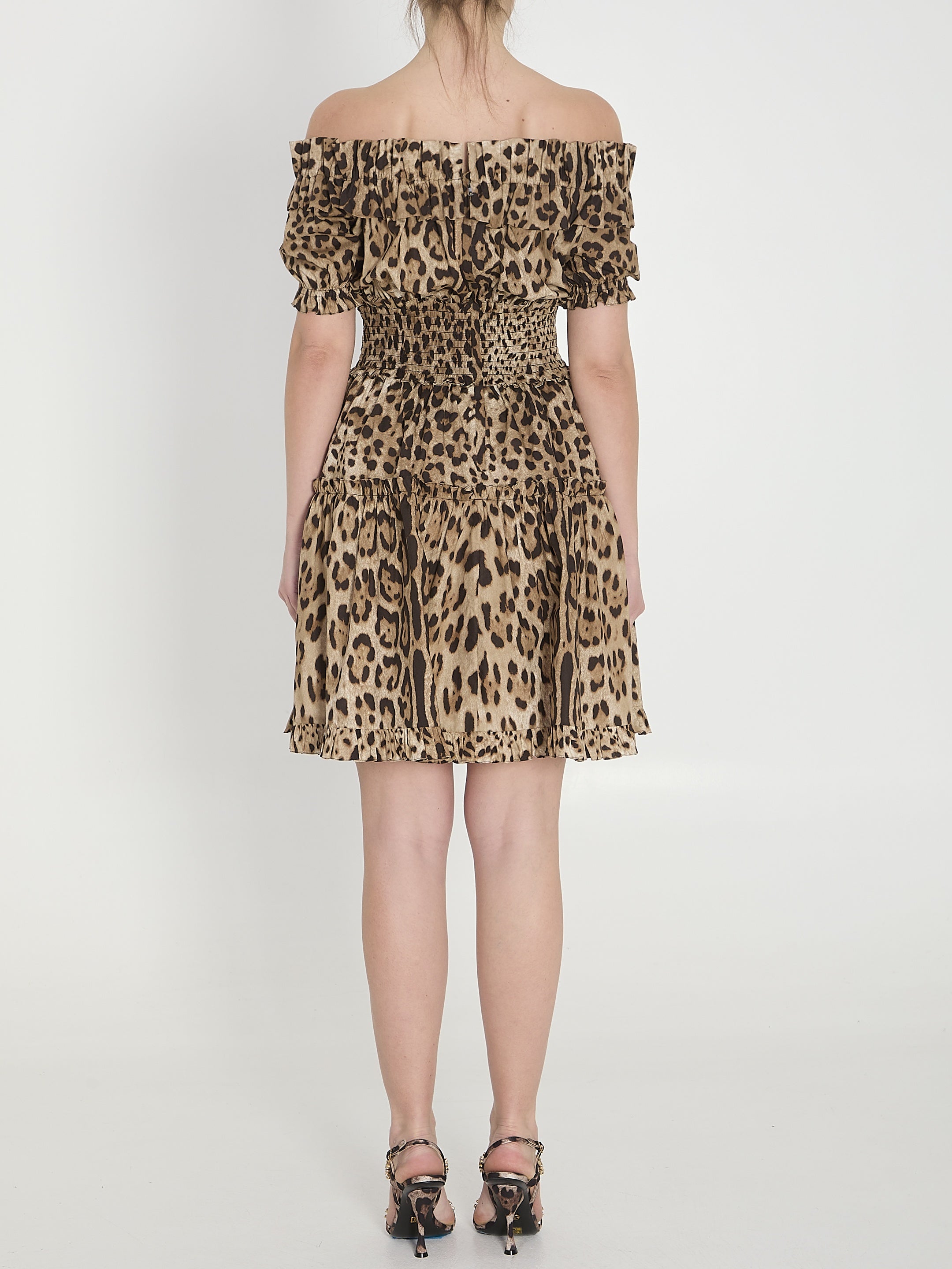 Short leopard print poplin dress