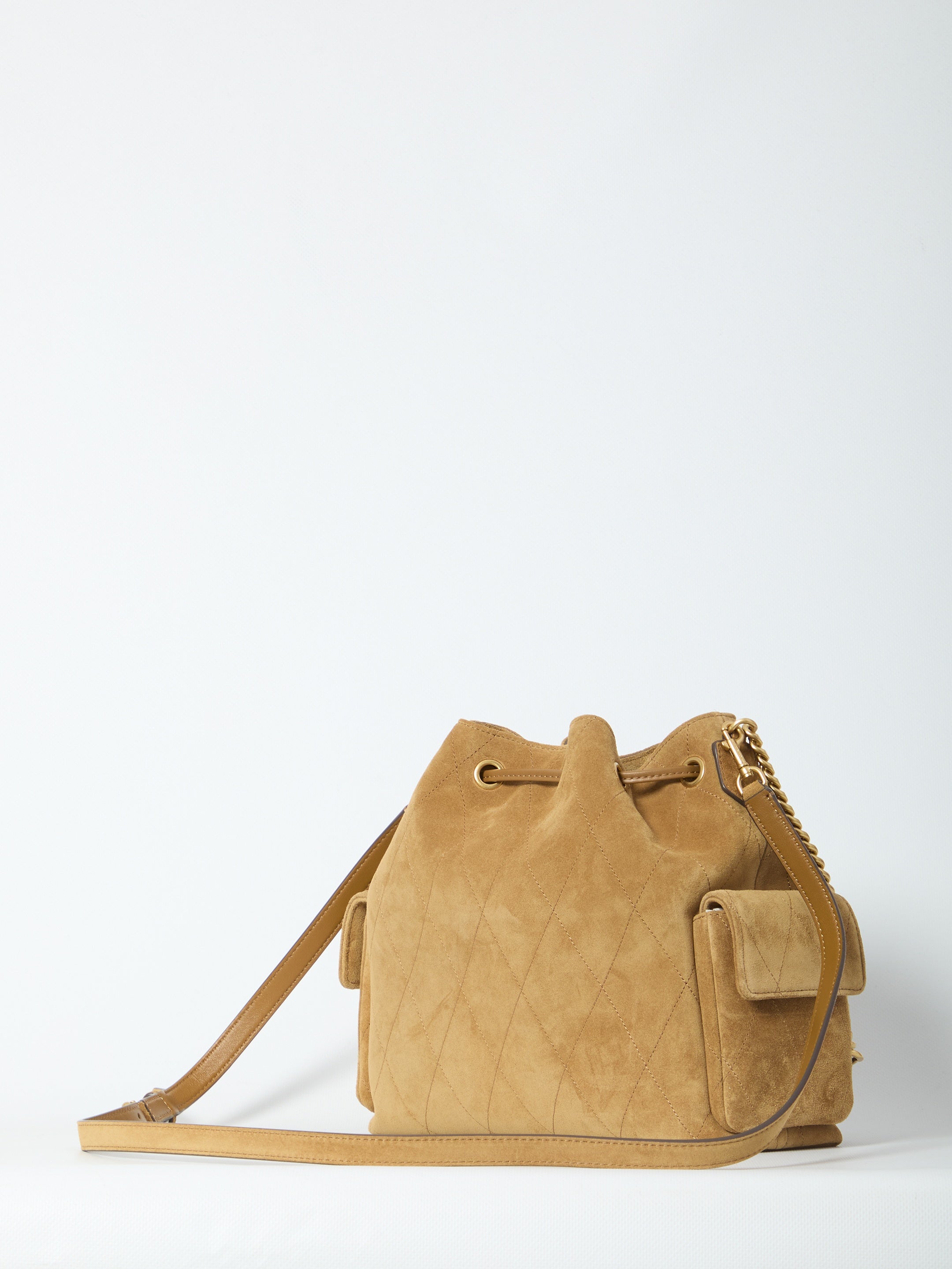 Charlie quilted suede drawstring bag
