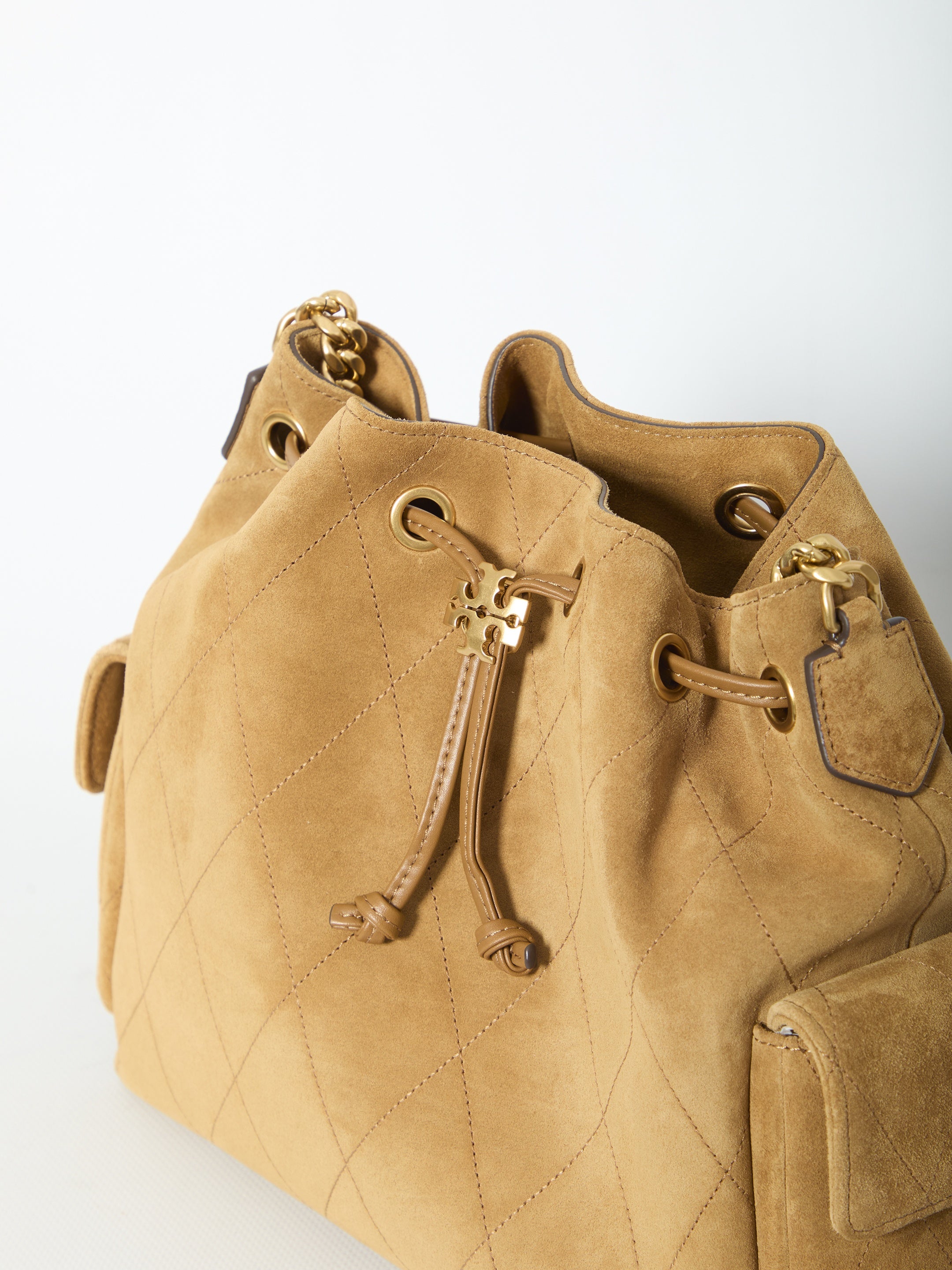 Charlie quilted suede drawstring bag