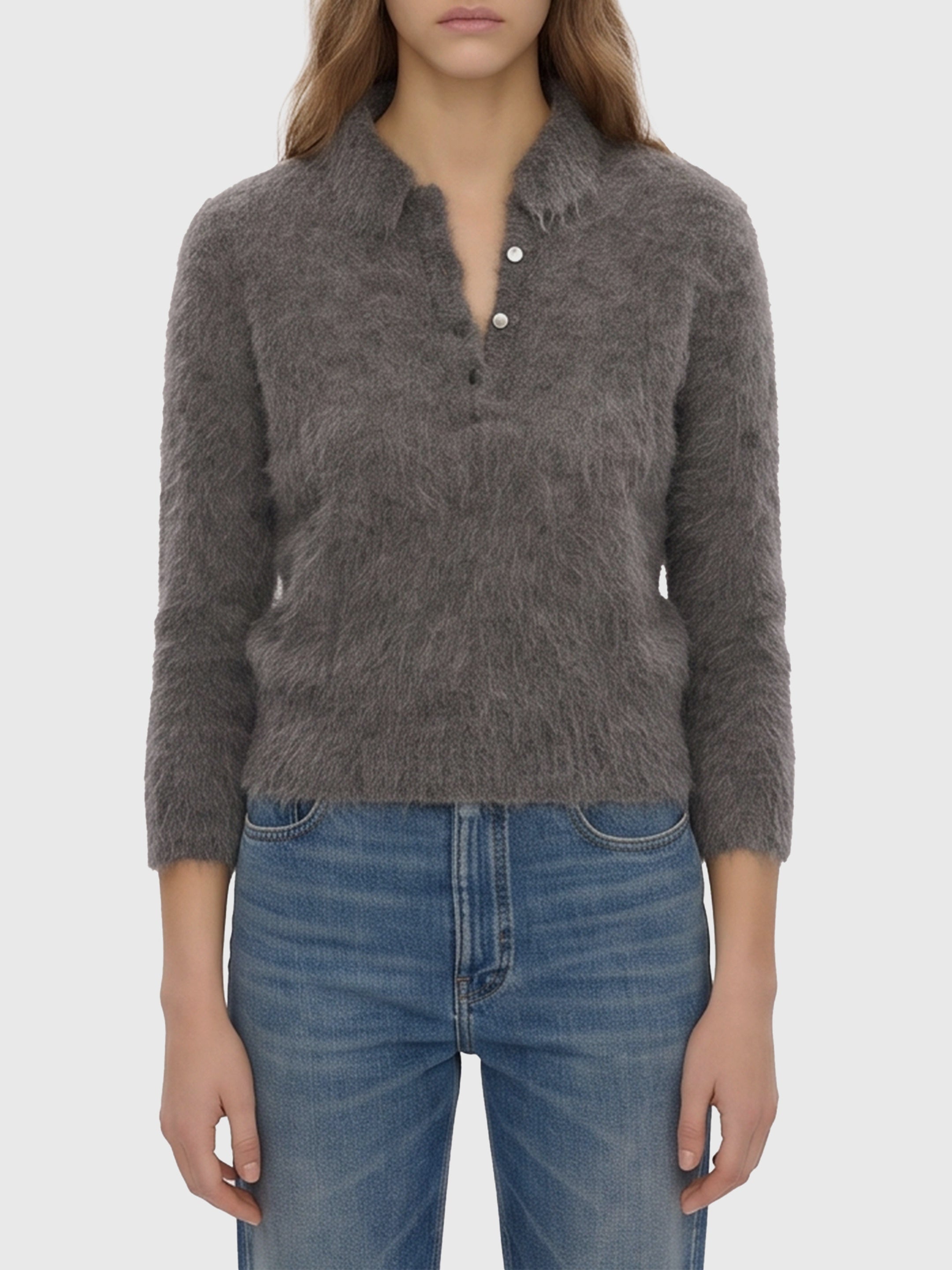 Smoky Grey polo-style pullover