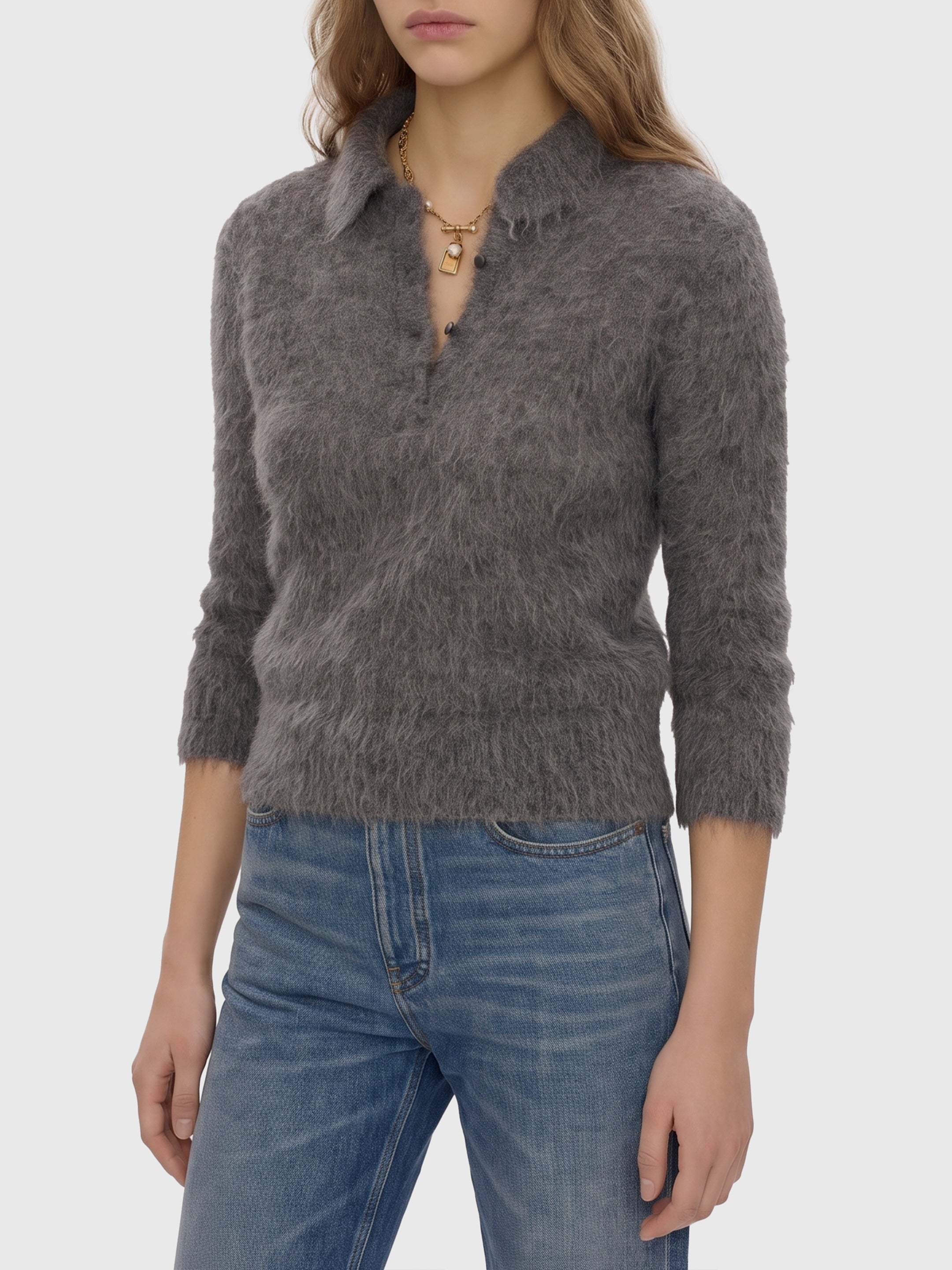 Smoky Grey polo-style pullover