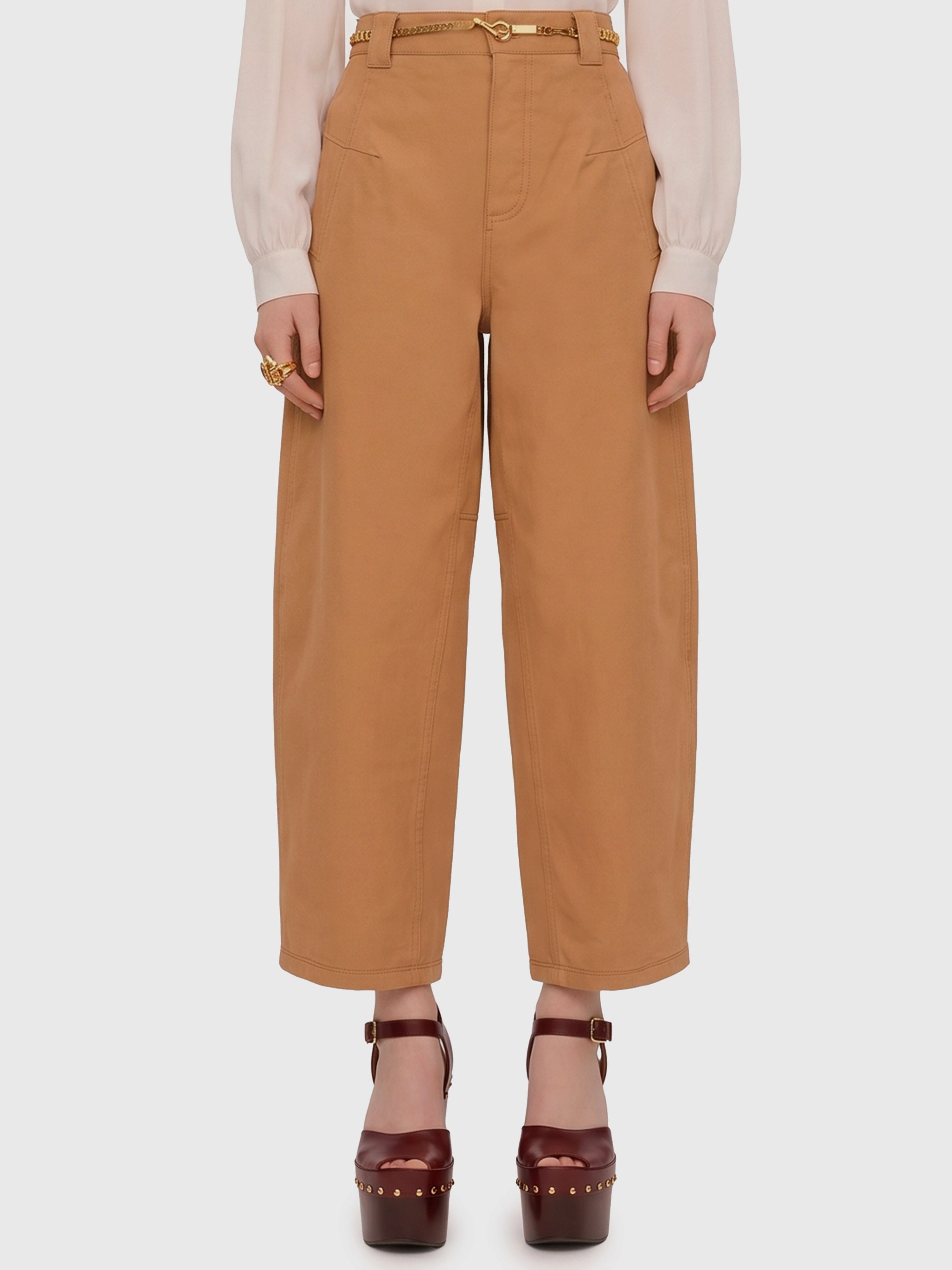 Barrel-leg pants in cotton canvas