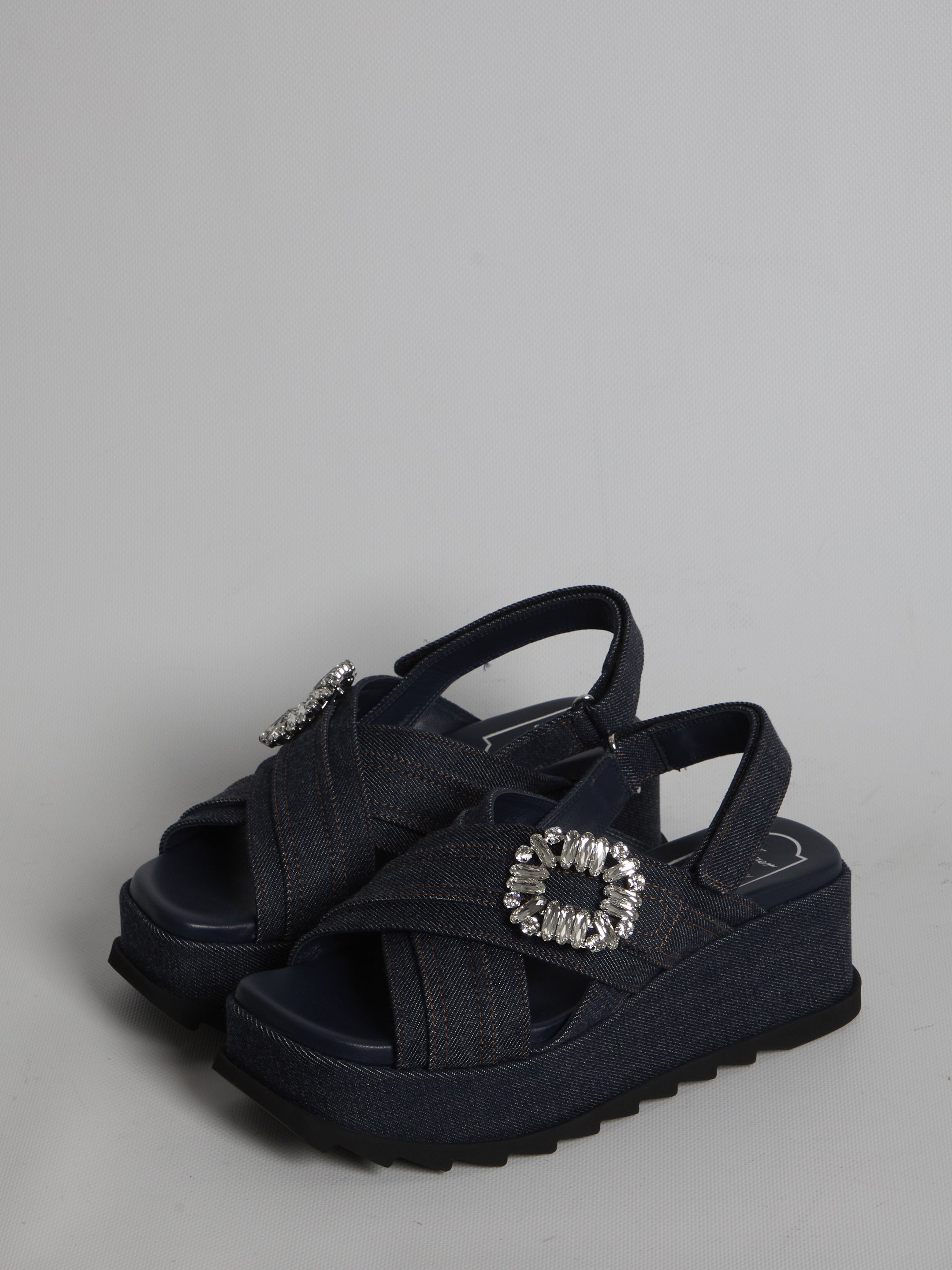 Denim wedge sandals