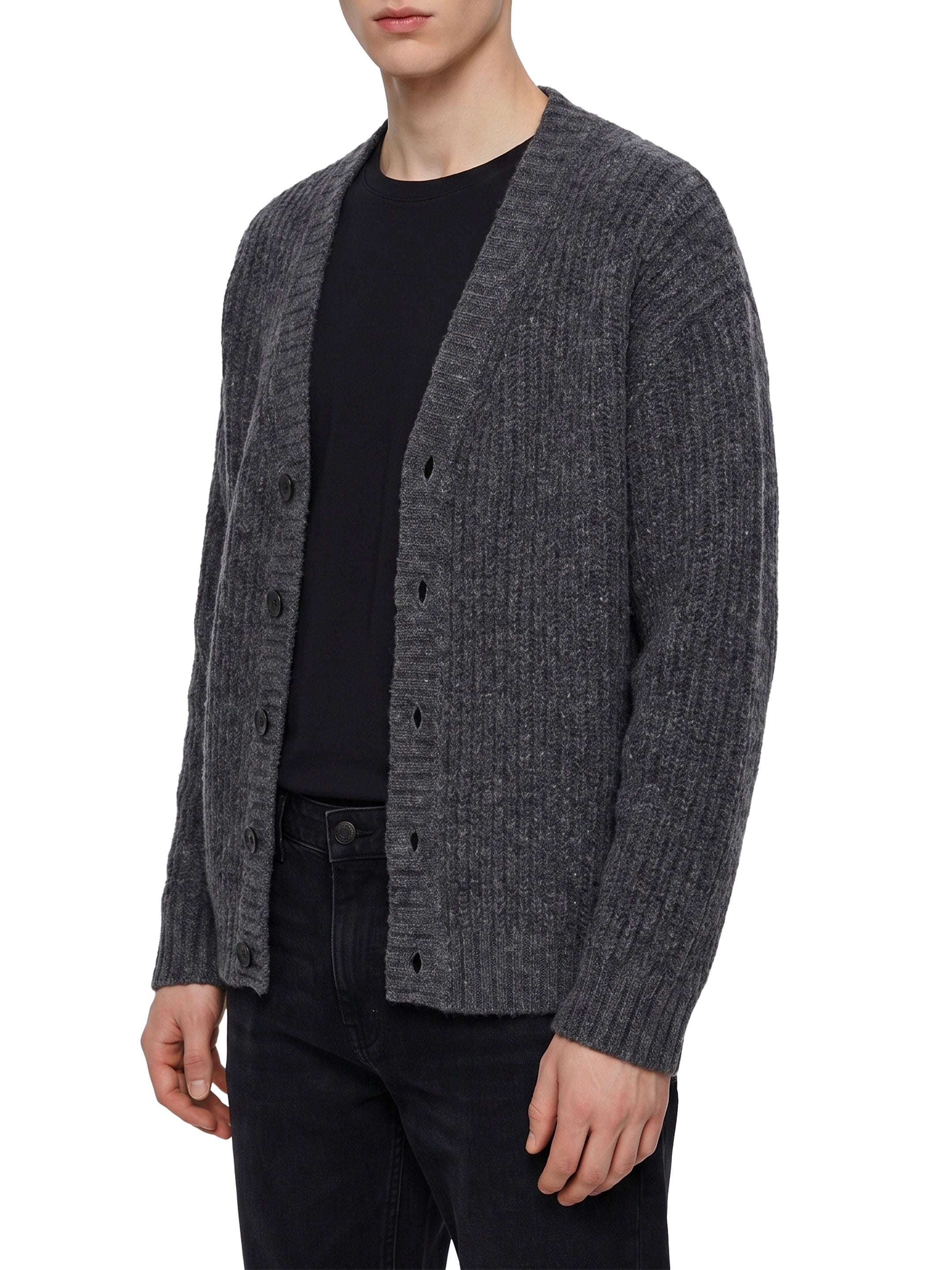 Anthracite wool cardigan over