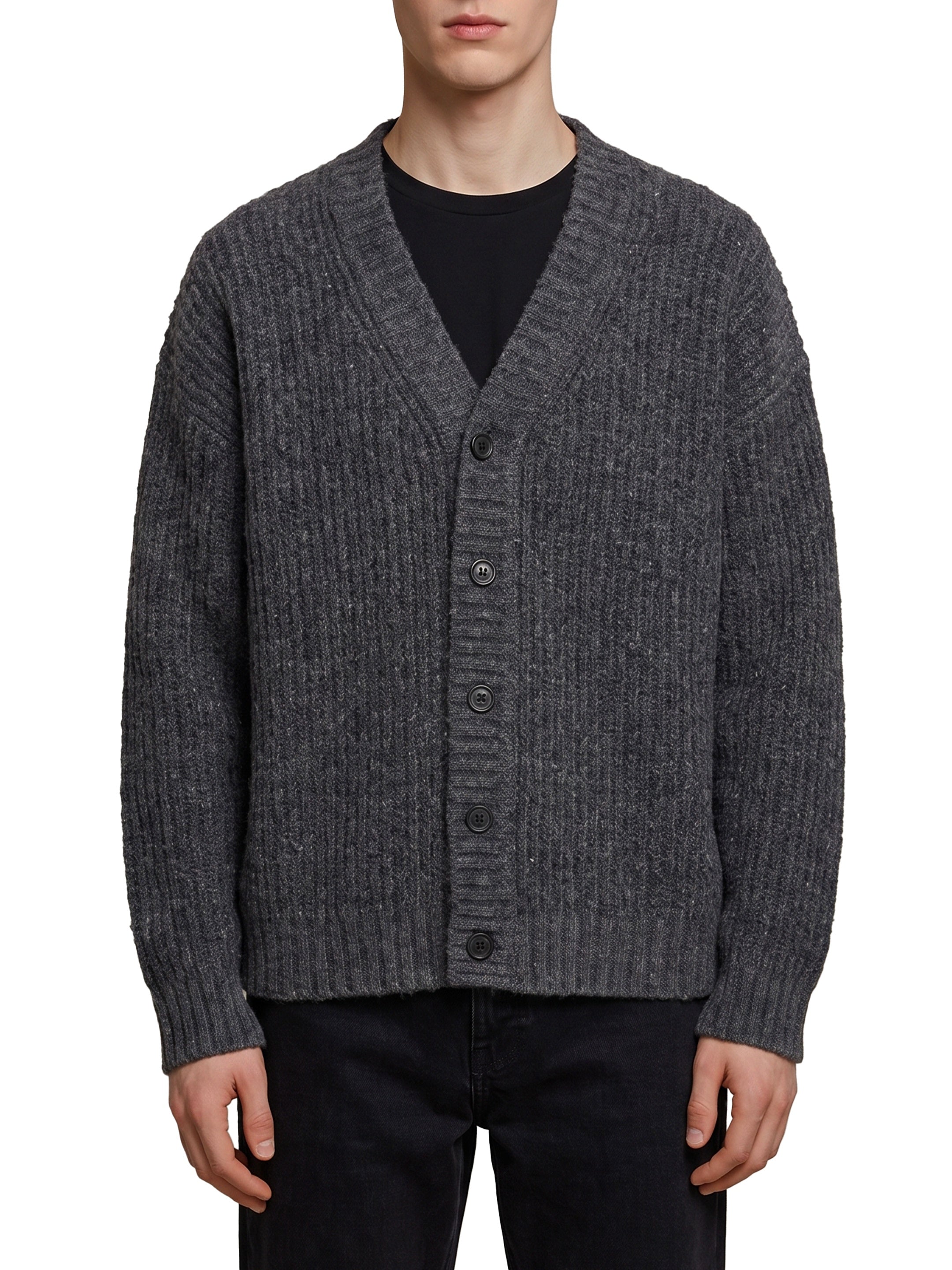 Anthracite wool cardigan over
