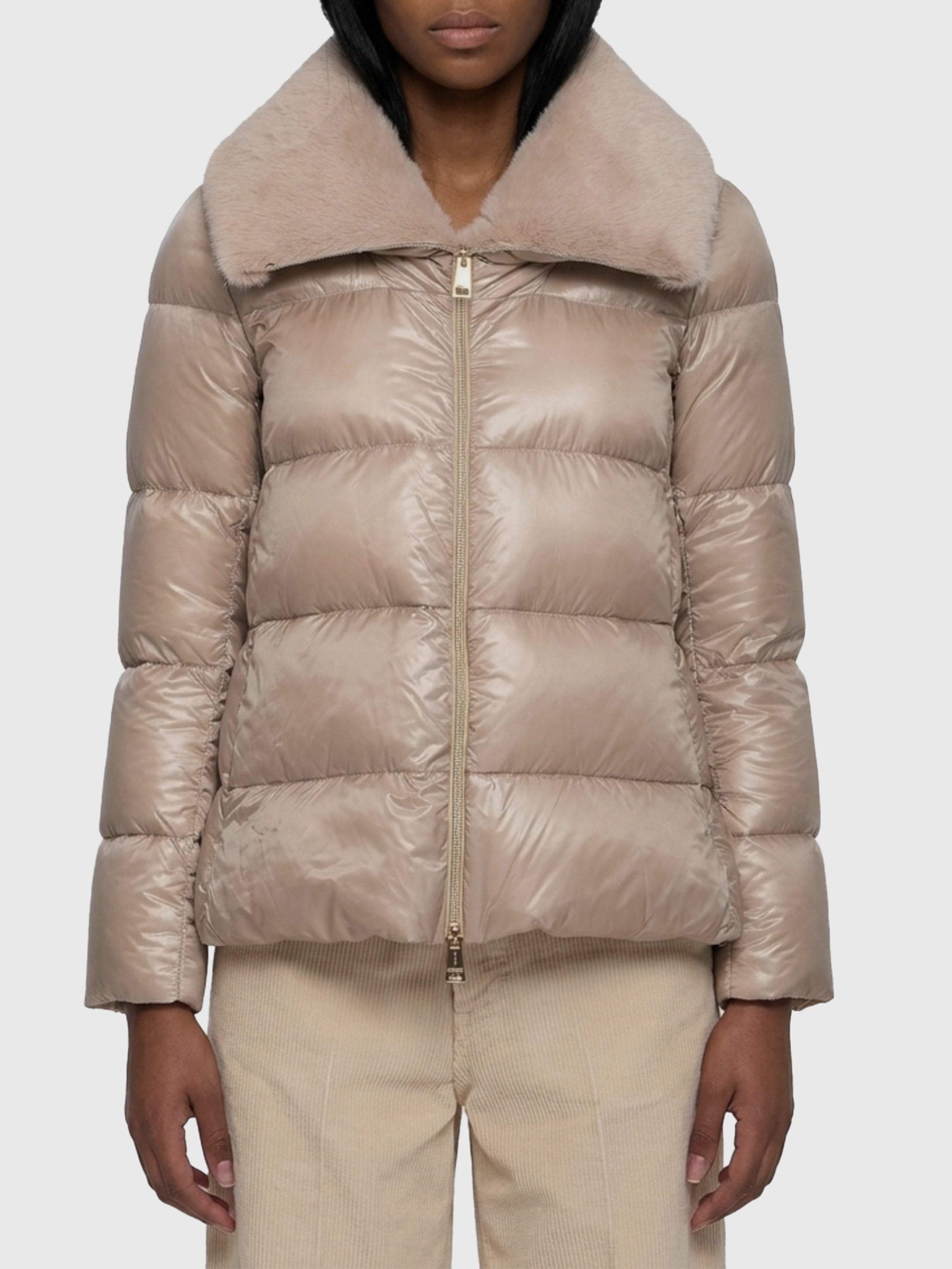 Ultralight nylon and fur collar jacket
