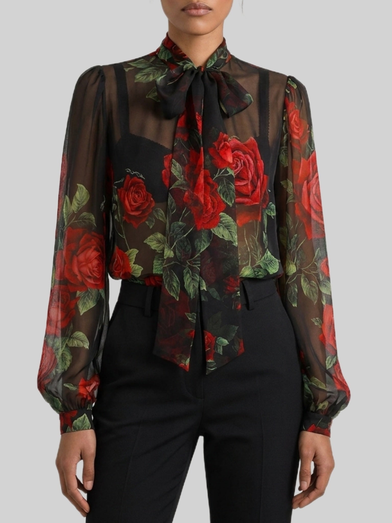 Red Rose chiffon blouse