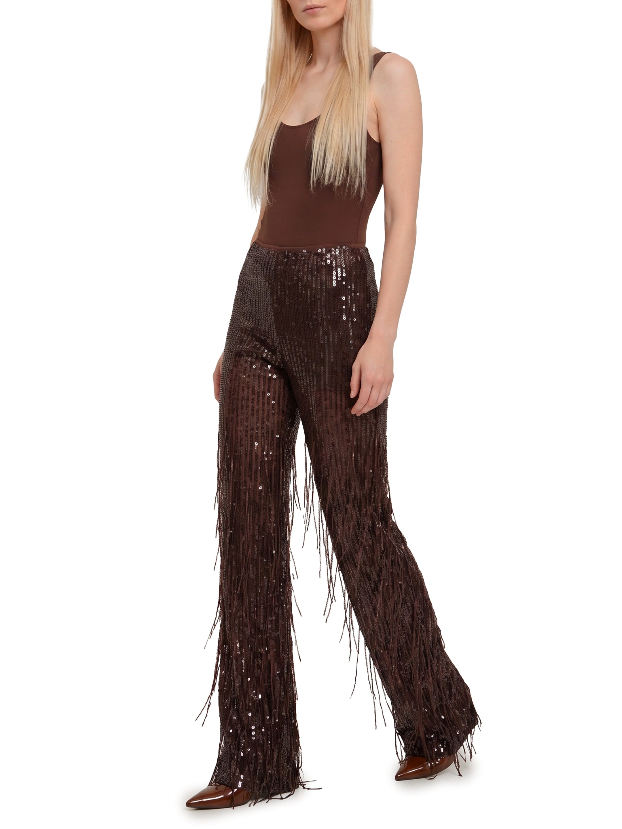 Pants with sequin and fringes