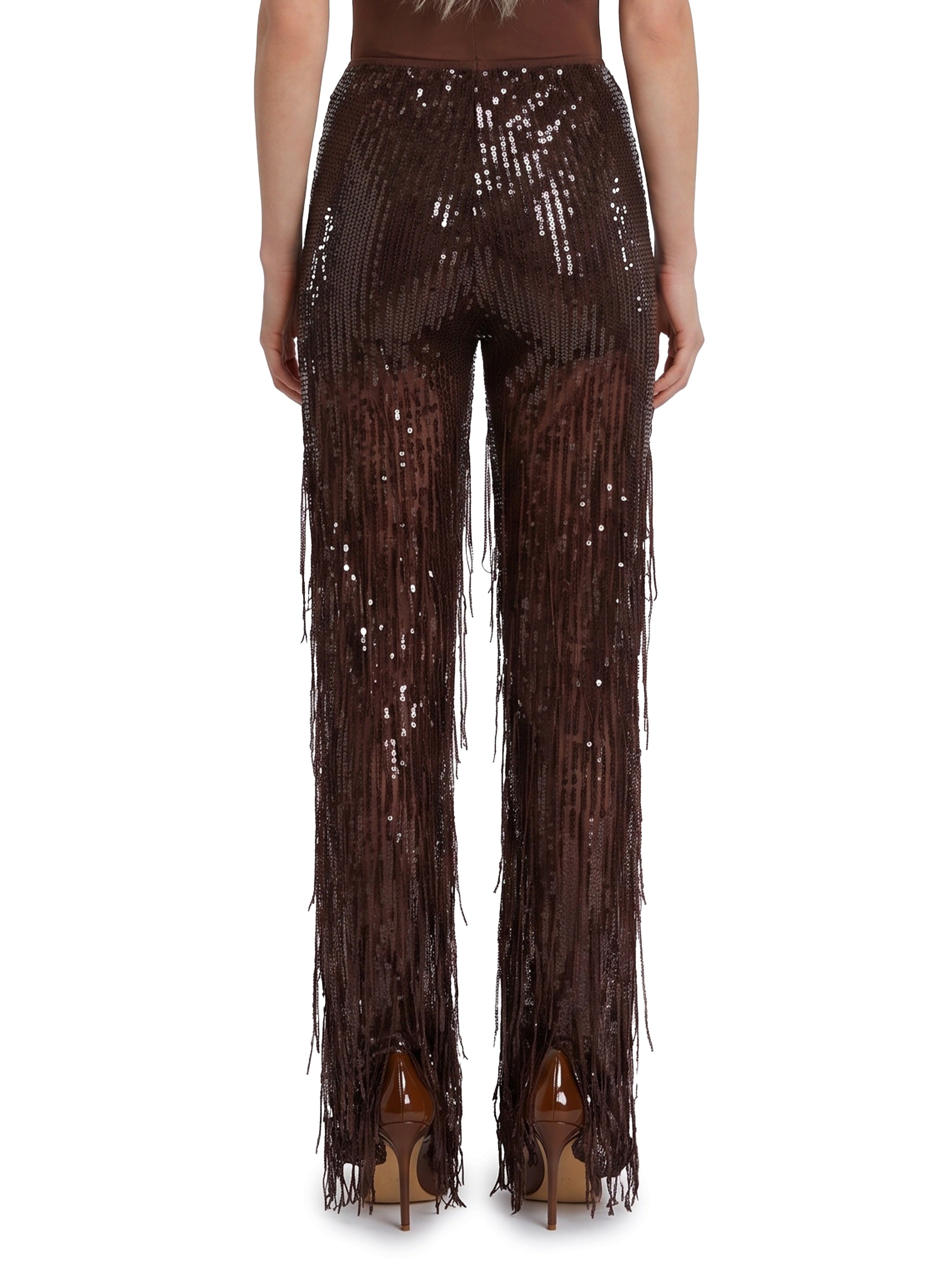 Pants with sequin and fringes