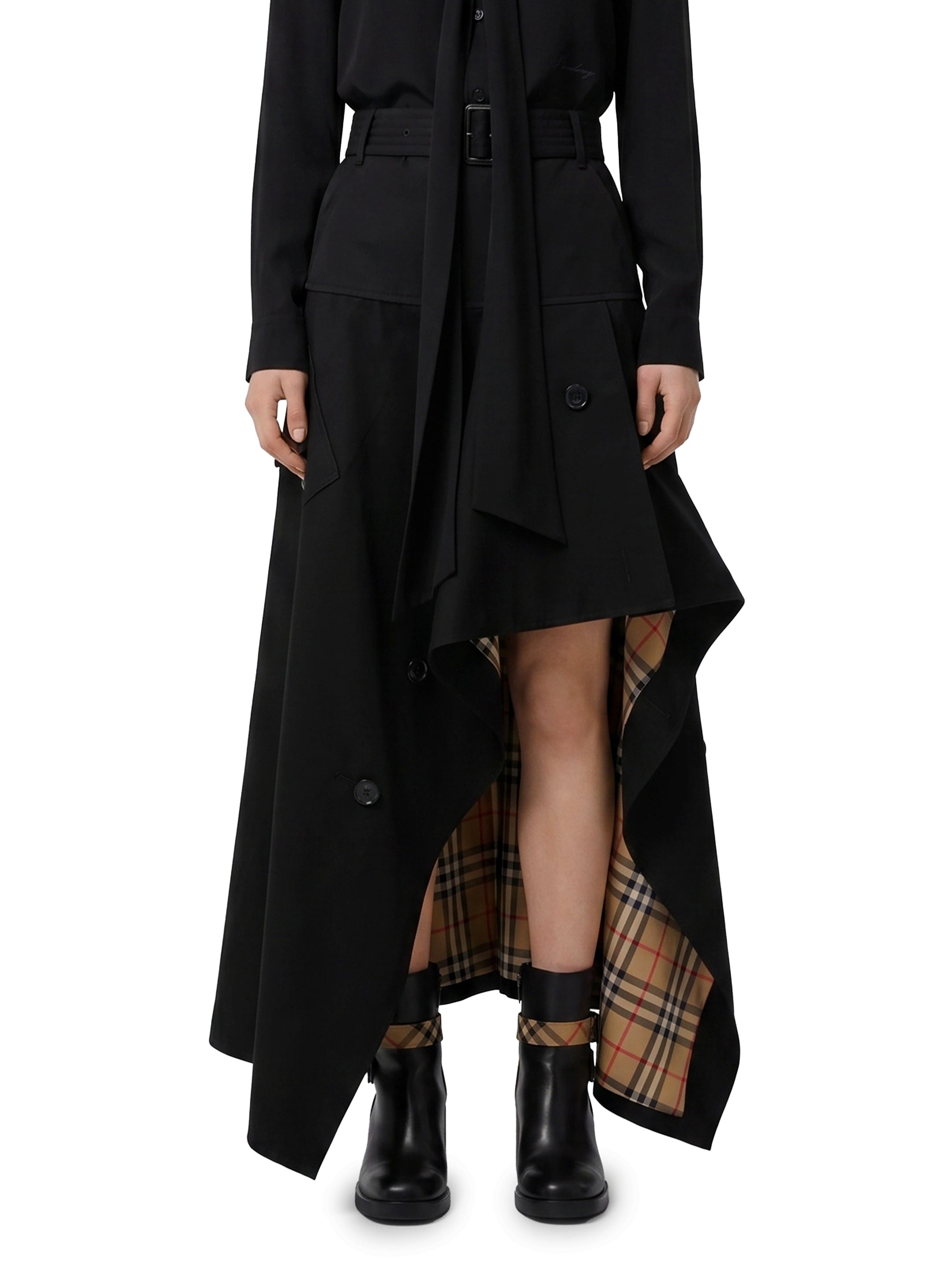 Asymmetric midi trench skirt
