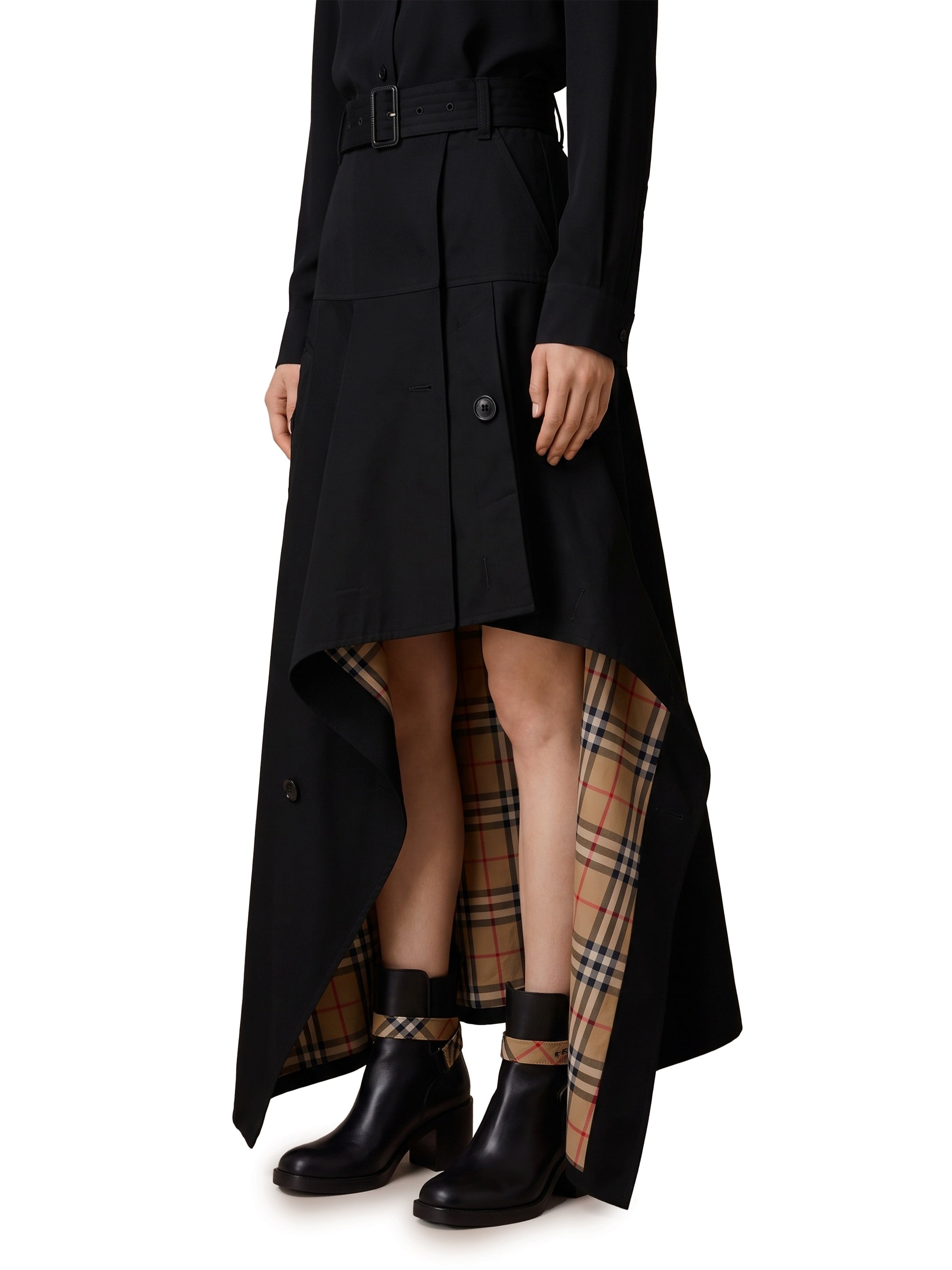 Asymmetric midi trench skirt