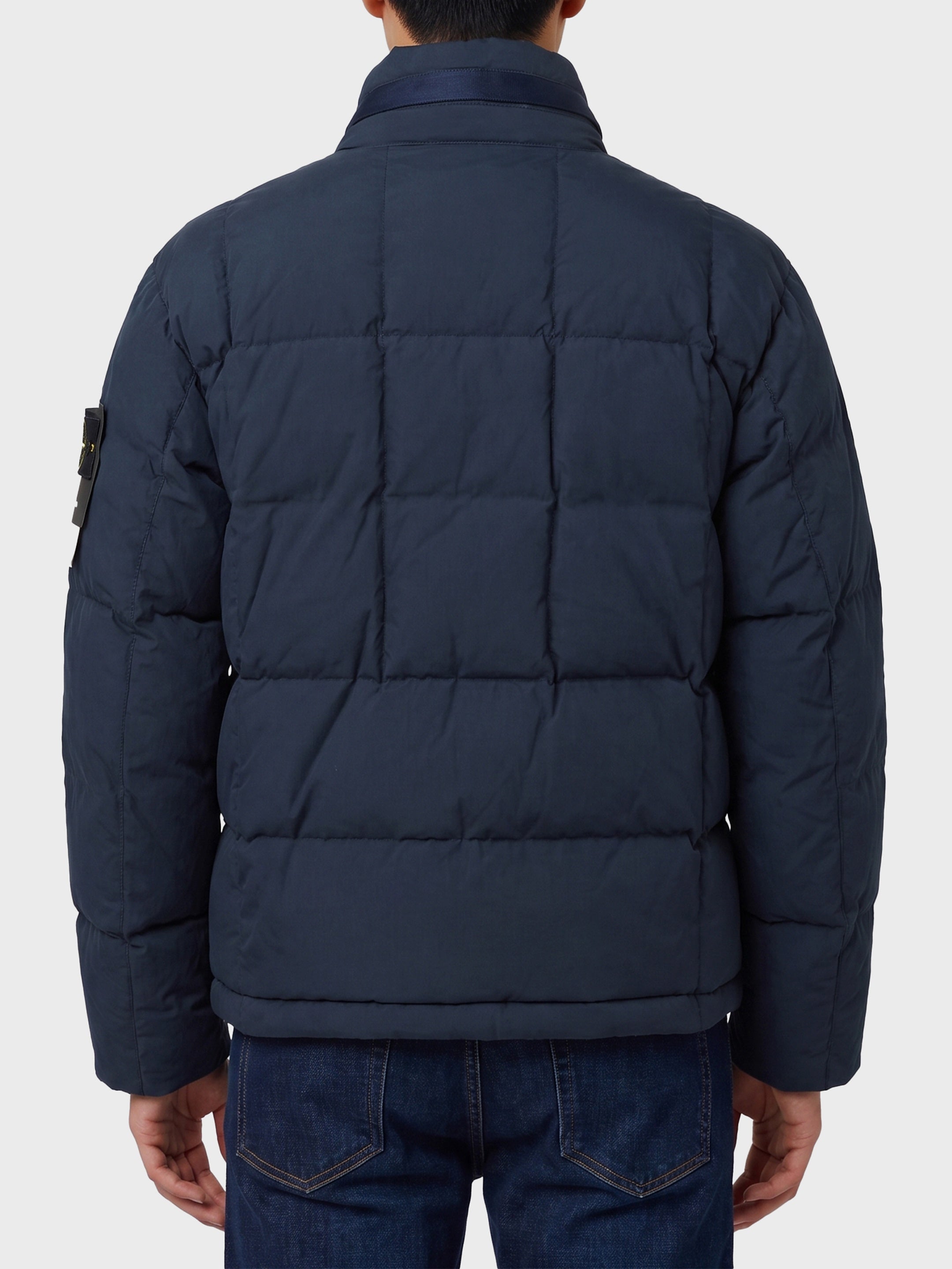 Navy cotton and nylon canvas down jacket