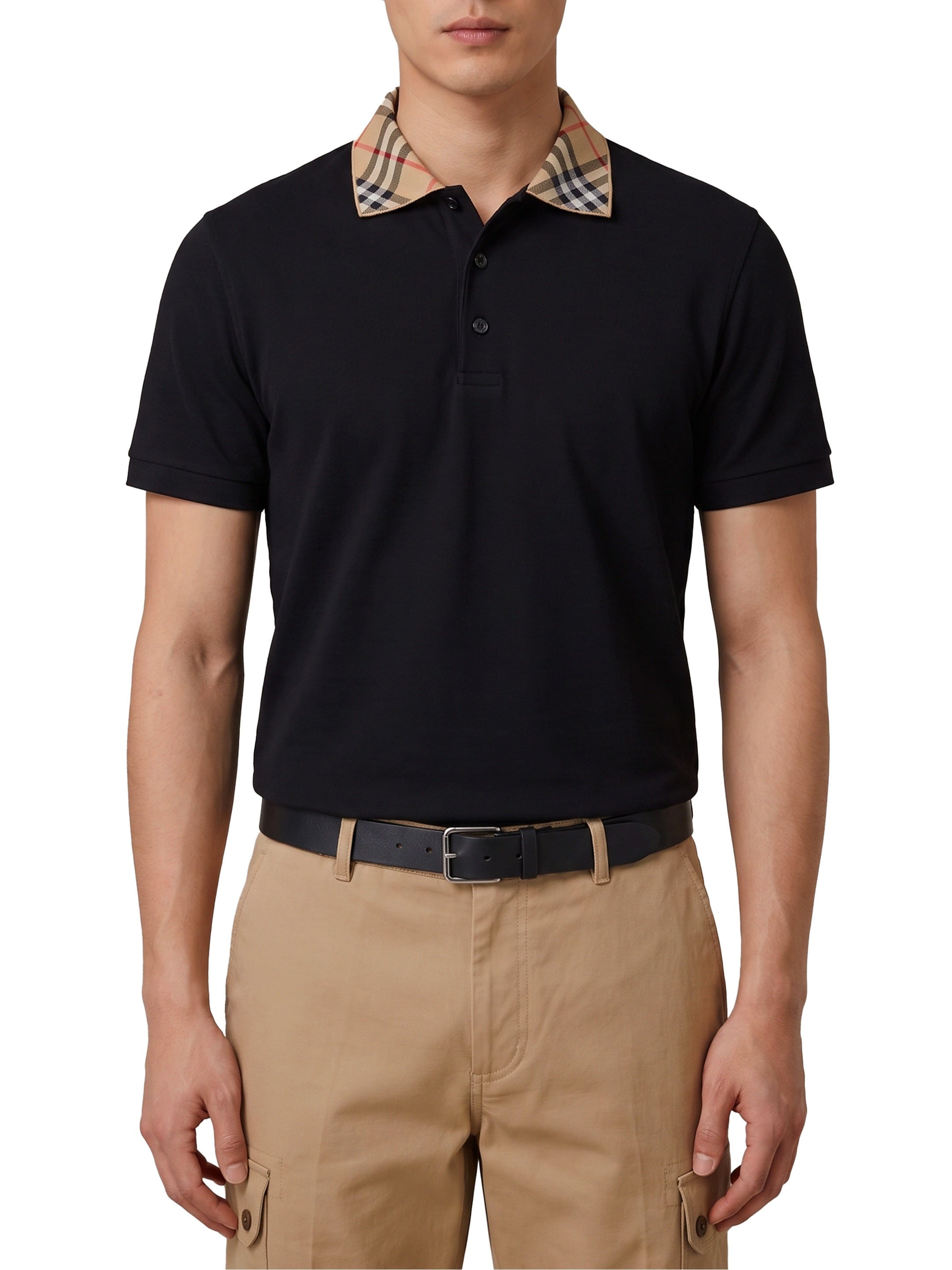 Check-collar cotton polo shirt