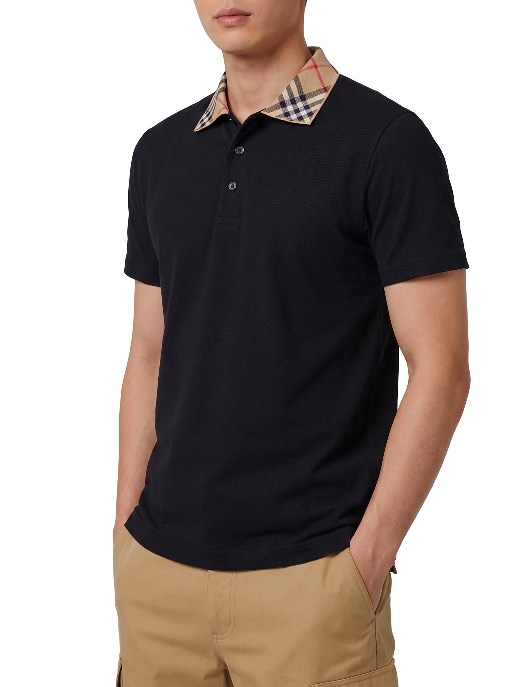 Check-collar cotton polo shirt