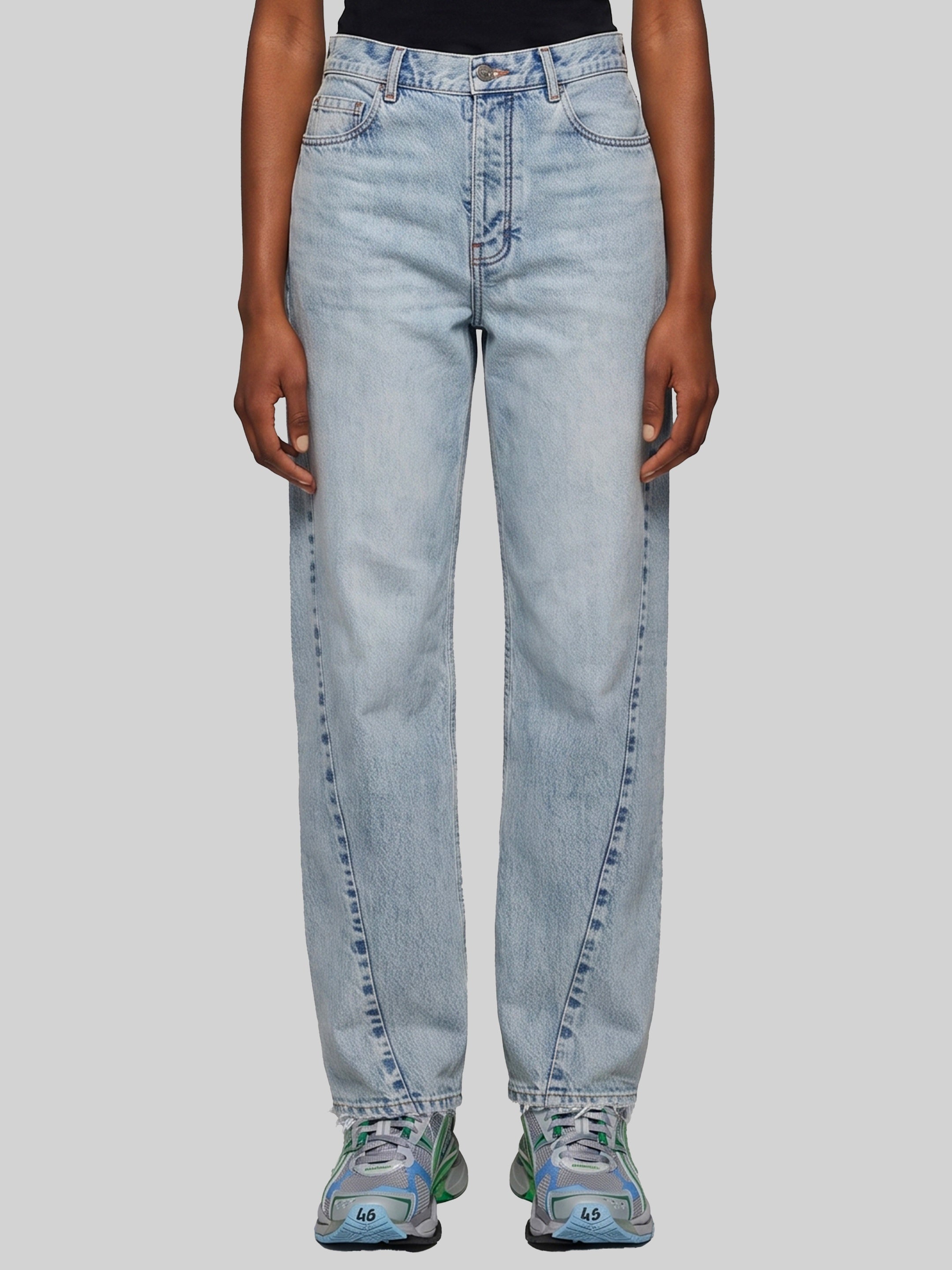 Light blue faded jeans with twisted seams